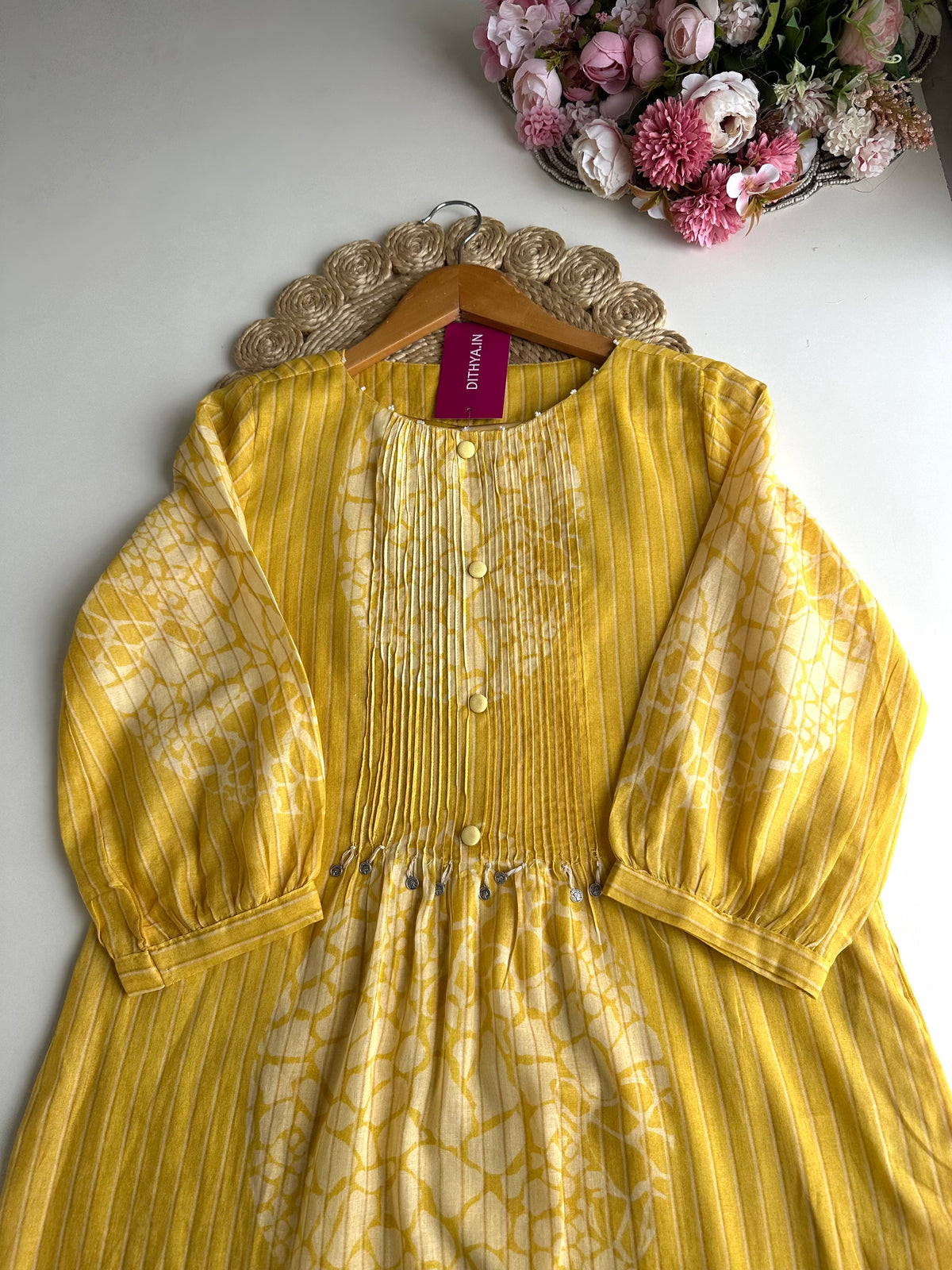 K238 - Cotton pintex floral Aline Kurti with pants in 2 colours