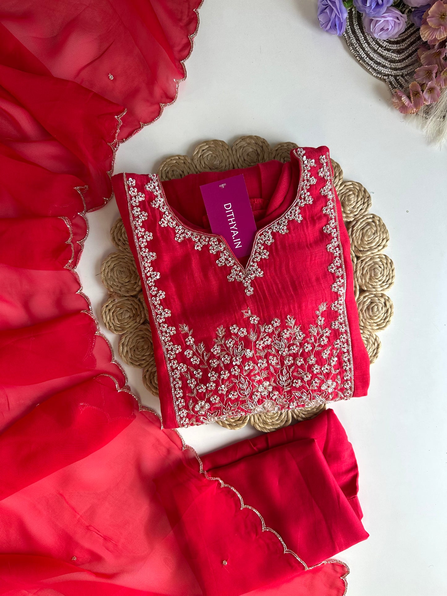 K138 - Mul chanderi Anarkali with pants and dupatta