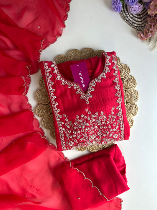 K138 - Mul chanderi Anarkali with pants and dupatta