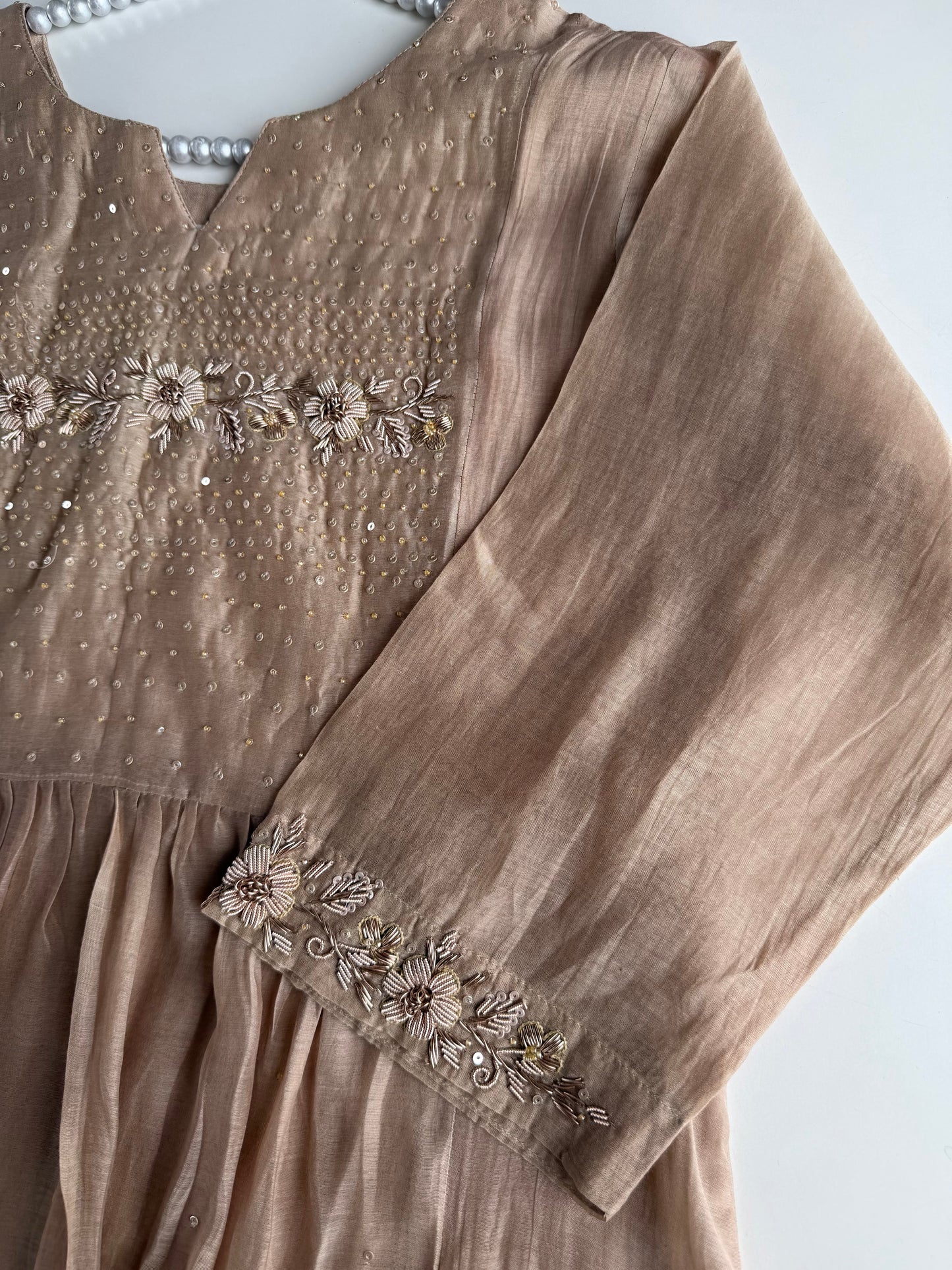 K398 - Mul chanderi zardosi work Anarkali with pants and dupatta