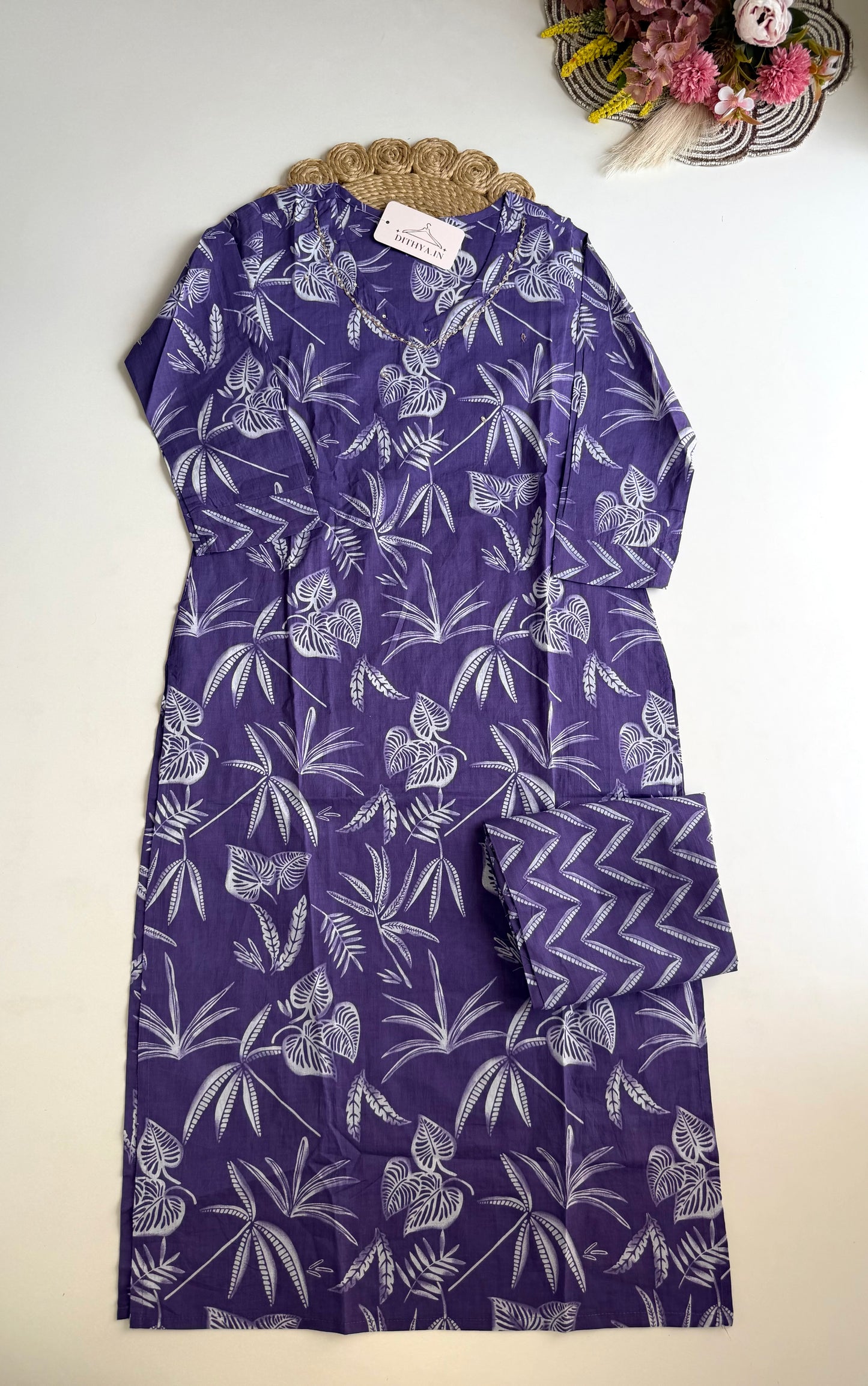 K375 - Floral cotton straight Kurti with pants in 2 colours