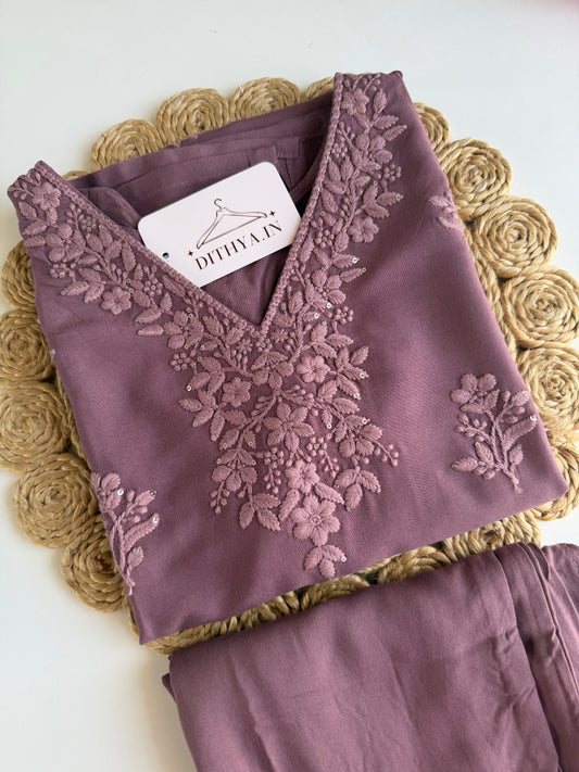K709 - Muslin embroidered straight Kurti with pants