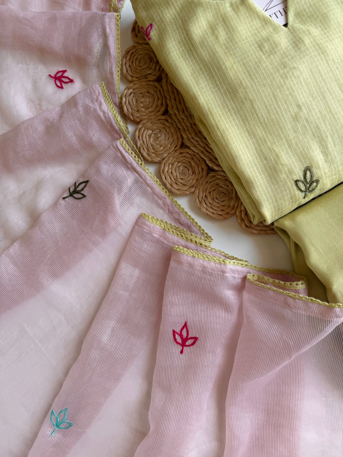 K077 - Kota doriya embroidered Aline Kurti with pants and dupatta