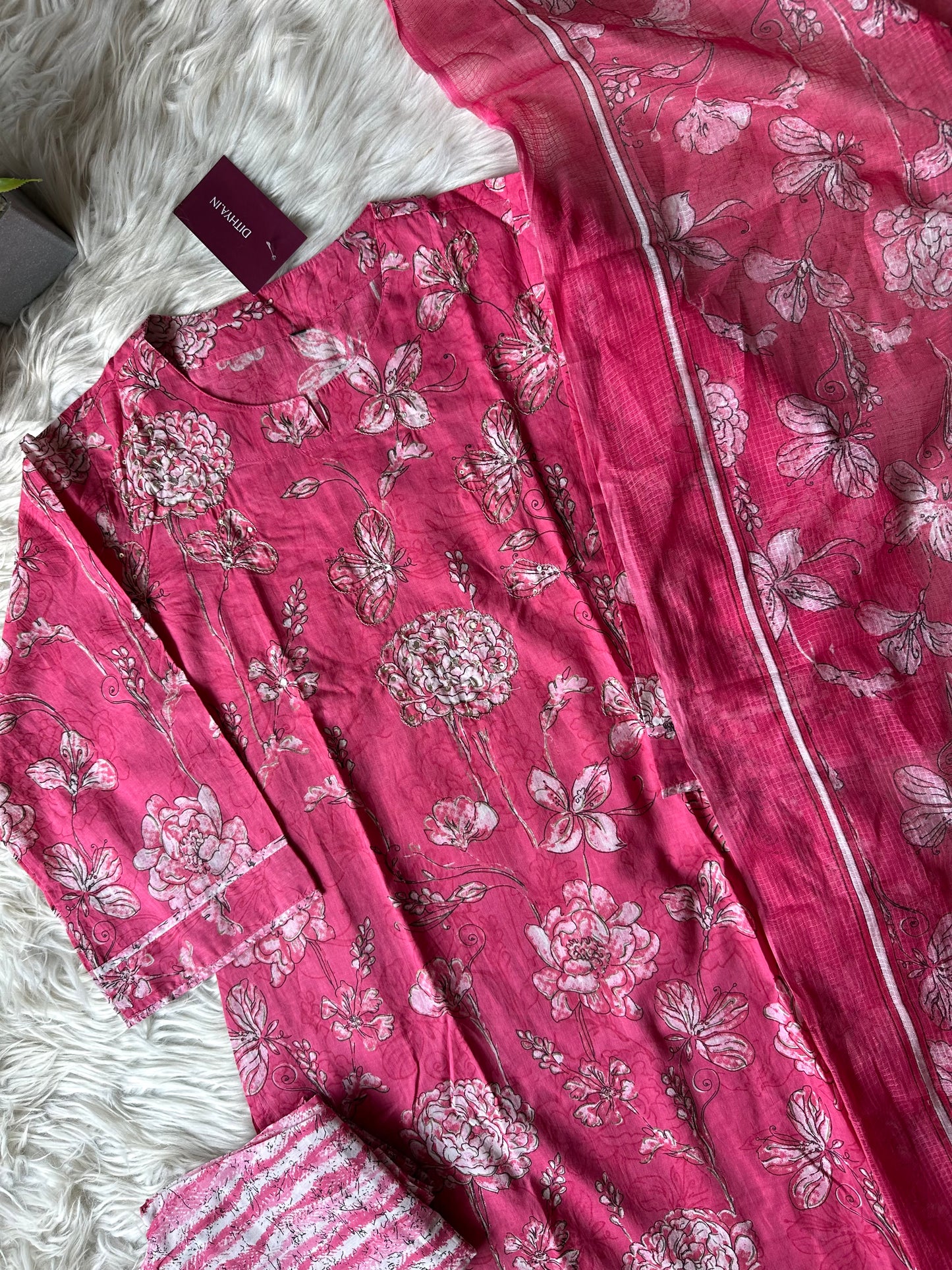 K115 - Cotton printed straight Kurti with pants and dupatta