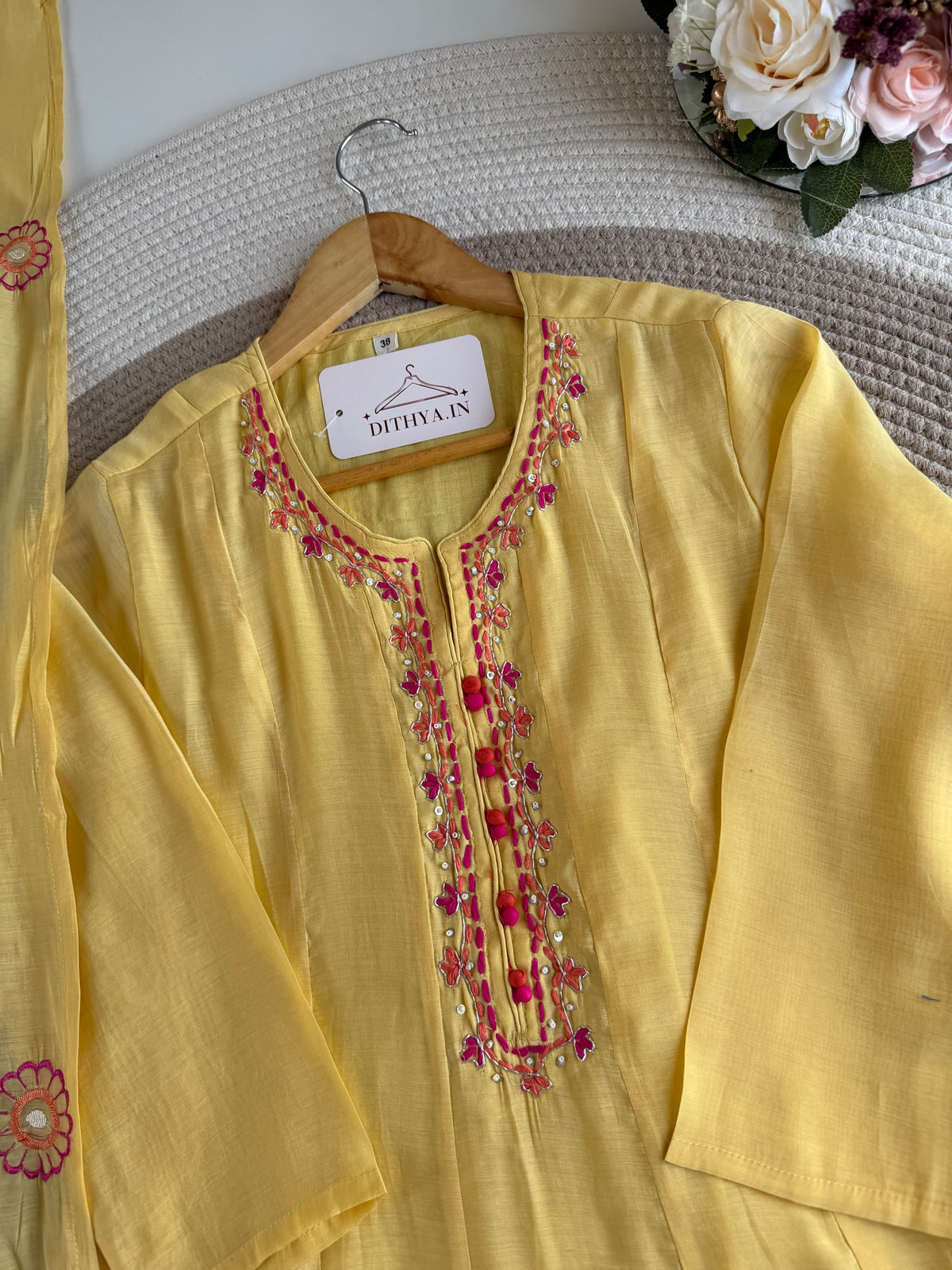K663 - Surat Mul chanderi embroidered Anarkali with pants and dupatta