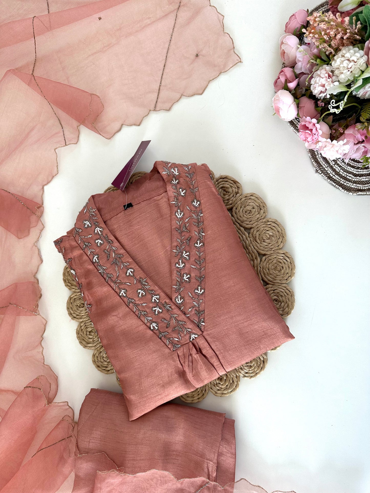K200 - Russian silk handwork Anarkali with pants and dupatta .
