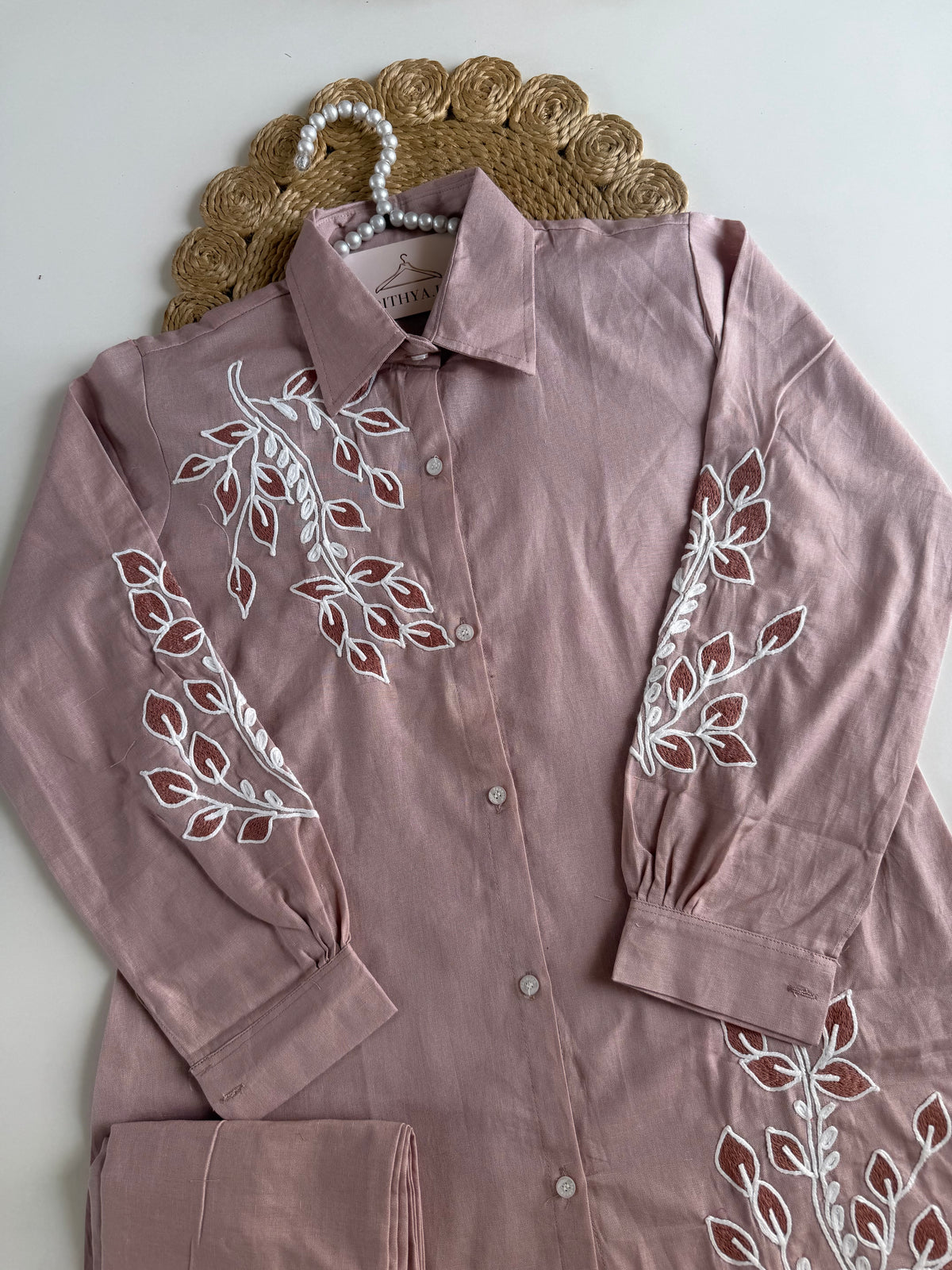 K319 - Linen cotton embroidered coord set