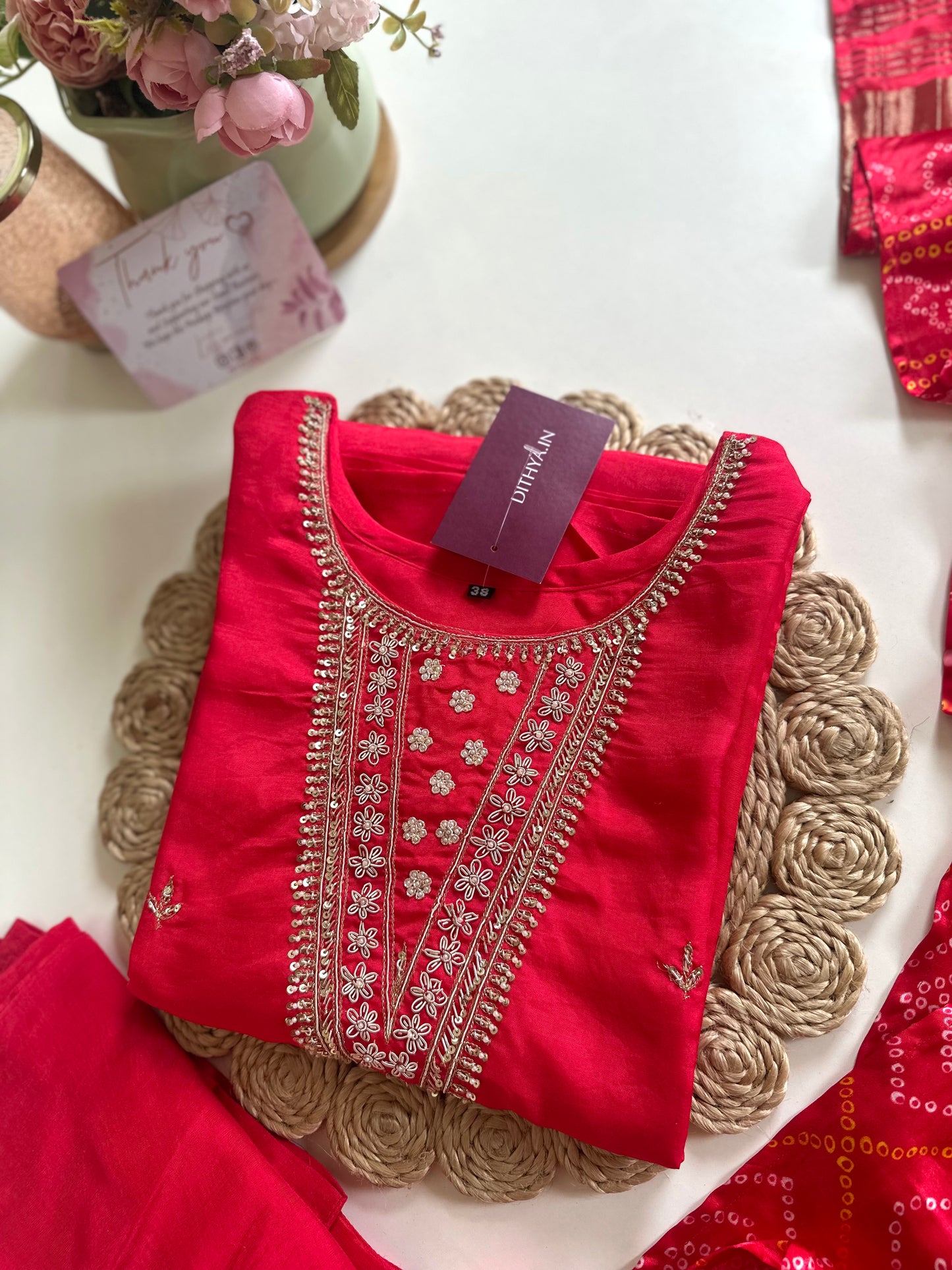 K079 - Gaji silk handwork straight kurti with pants and dupatta