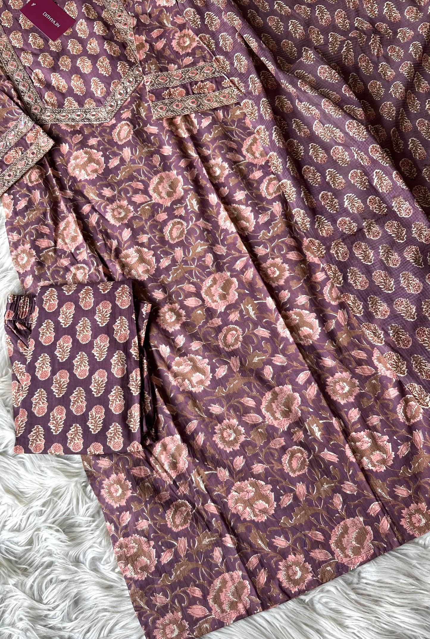 K260 - Cotton printed straight Kurti with pants and dupatta