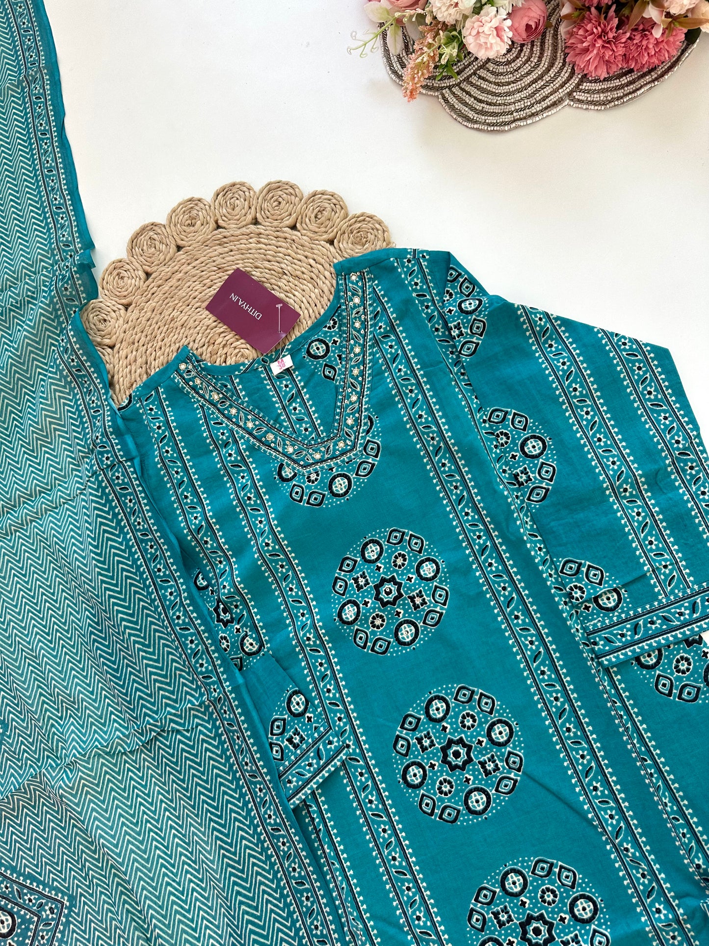 K059 - Cotton Straight kurti with pants and dupatta in 2 colours