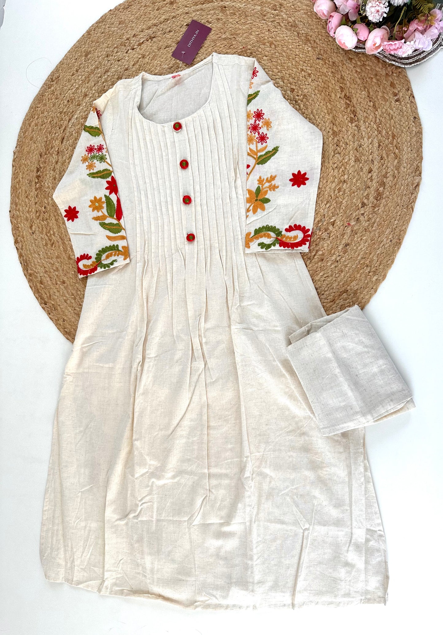 K151 - Cotton embroidered straight Kurti with pants