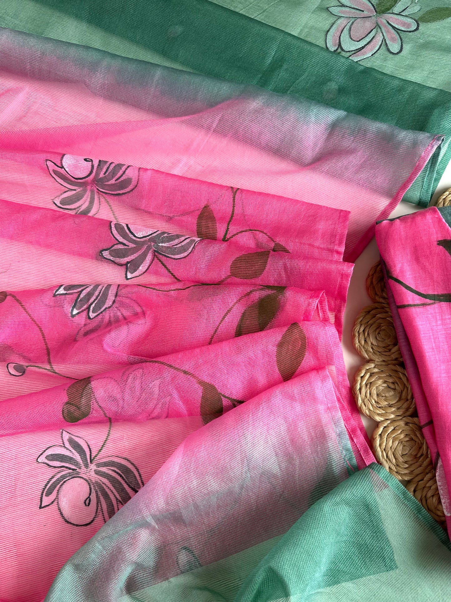 K257 - Mul Chanderi ombré handpainted Aline Kurti with pants and dupatta