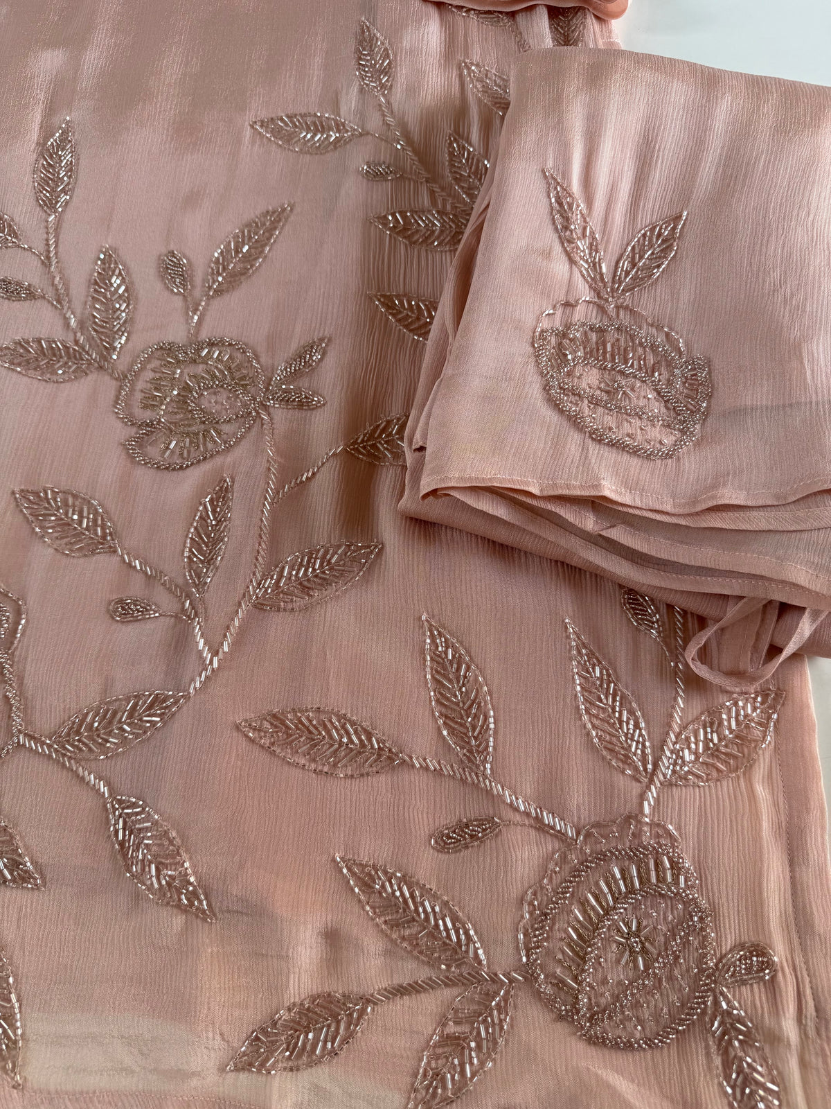 K476 - Pure Chinnon handwork aline Kurti with pants and dupatta