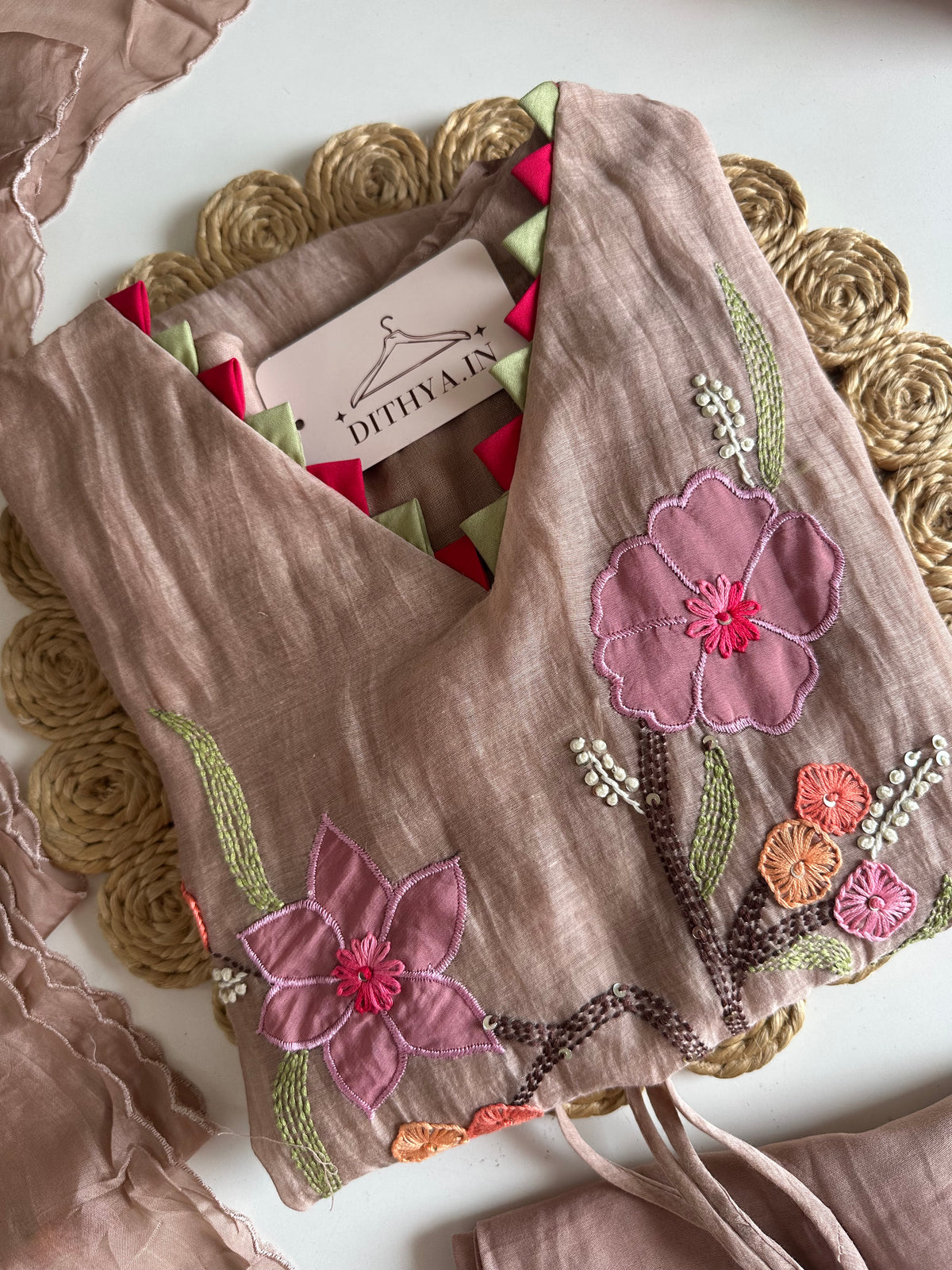K701 - Mul chanderi embroidered Aline Kurti with pants and dupatta