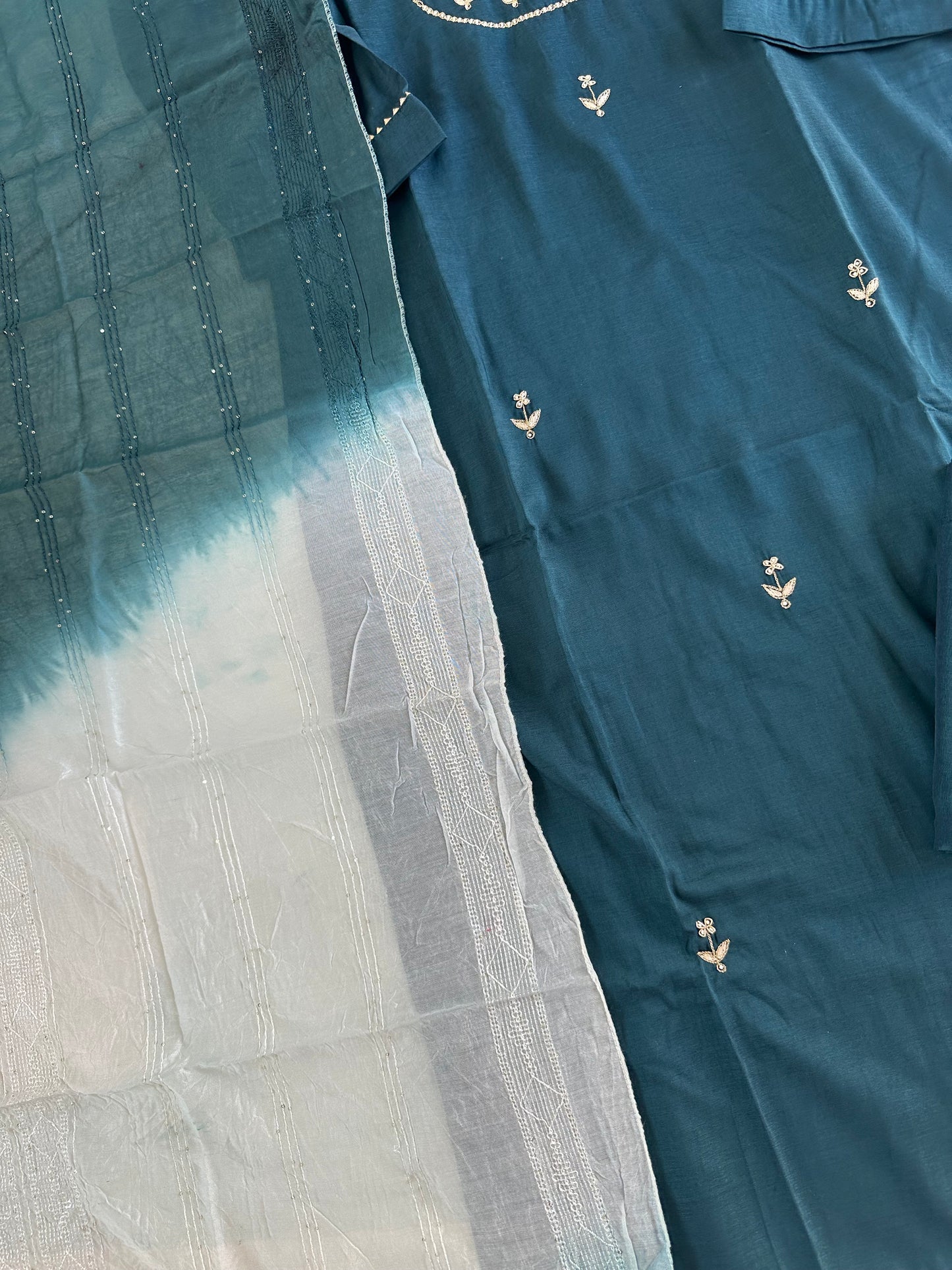 D390-Roman silk straight kurti with pants and dupatta