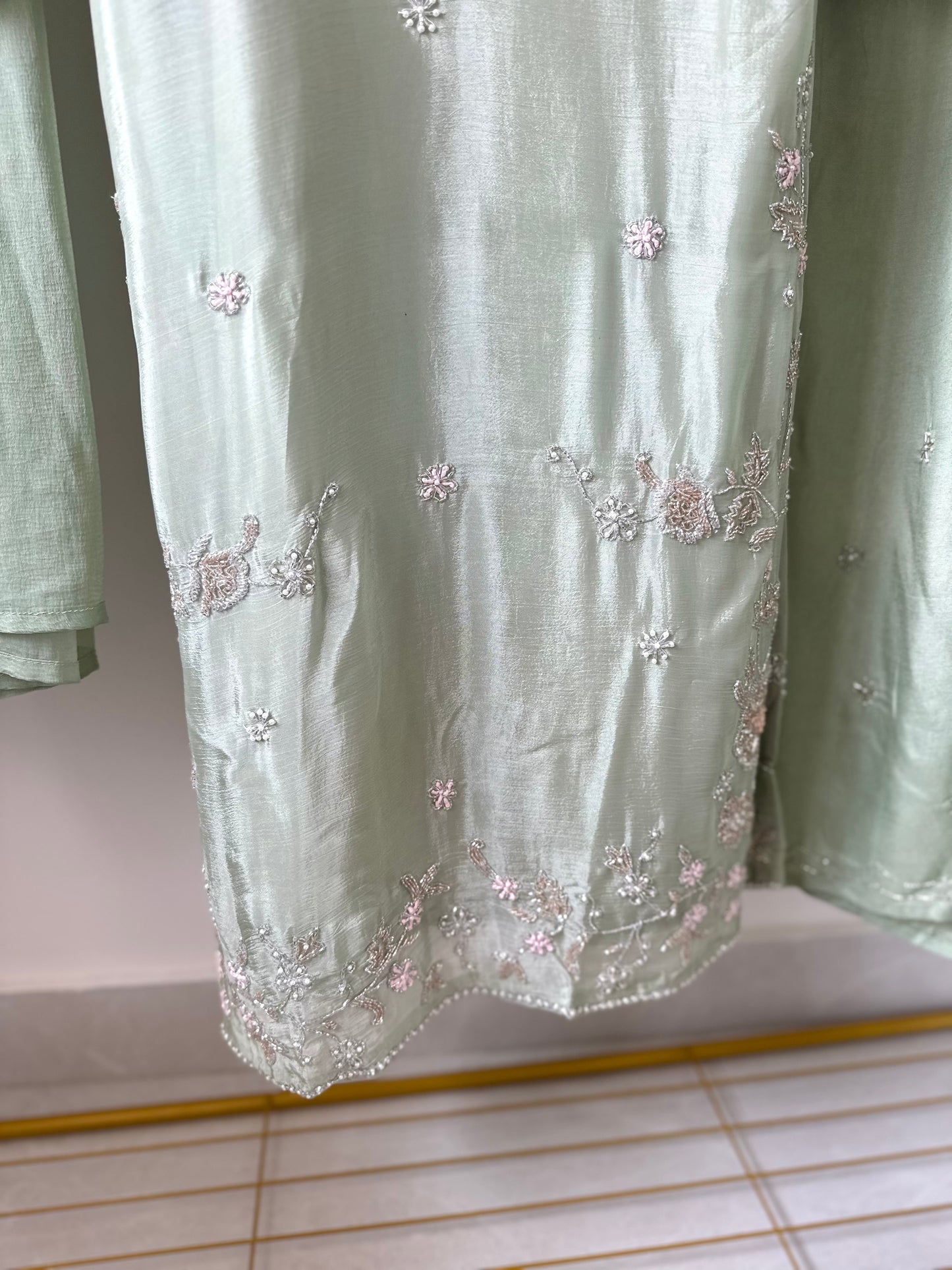 K150 - Chinnon handwork Kurti with palazzo and chiffon dupatta