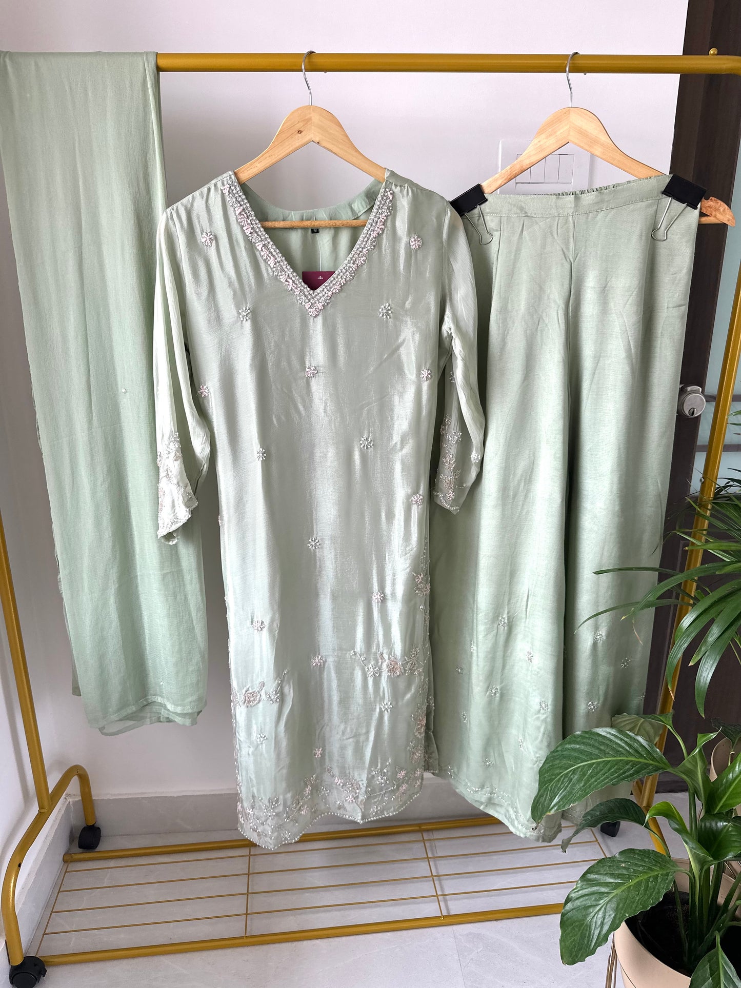 K150 - Chinnon handwork Kurti with palazzo and chiffon dupatta