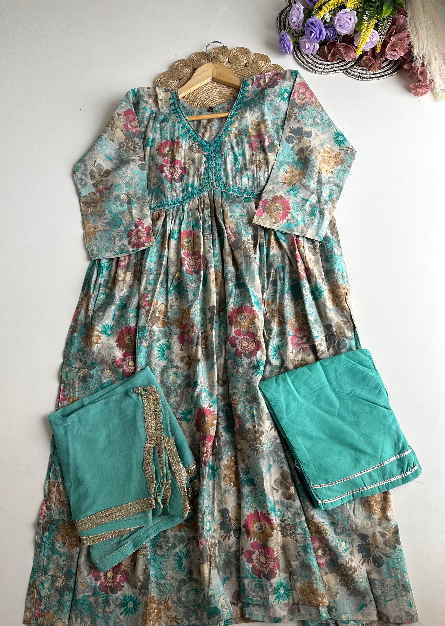 D177 - Muslin Alia cut Anarkali with pants and dupatta