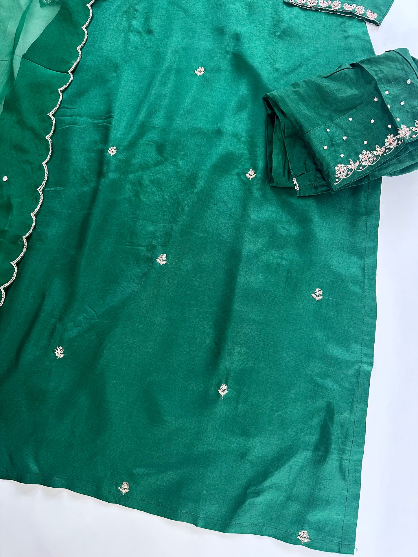 K010 - Dola silk handwork straight Kurti with pants and dupatta in 2 colours