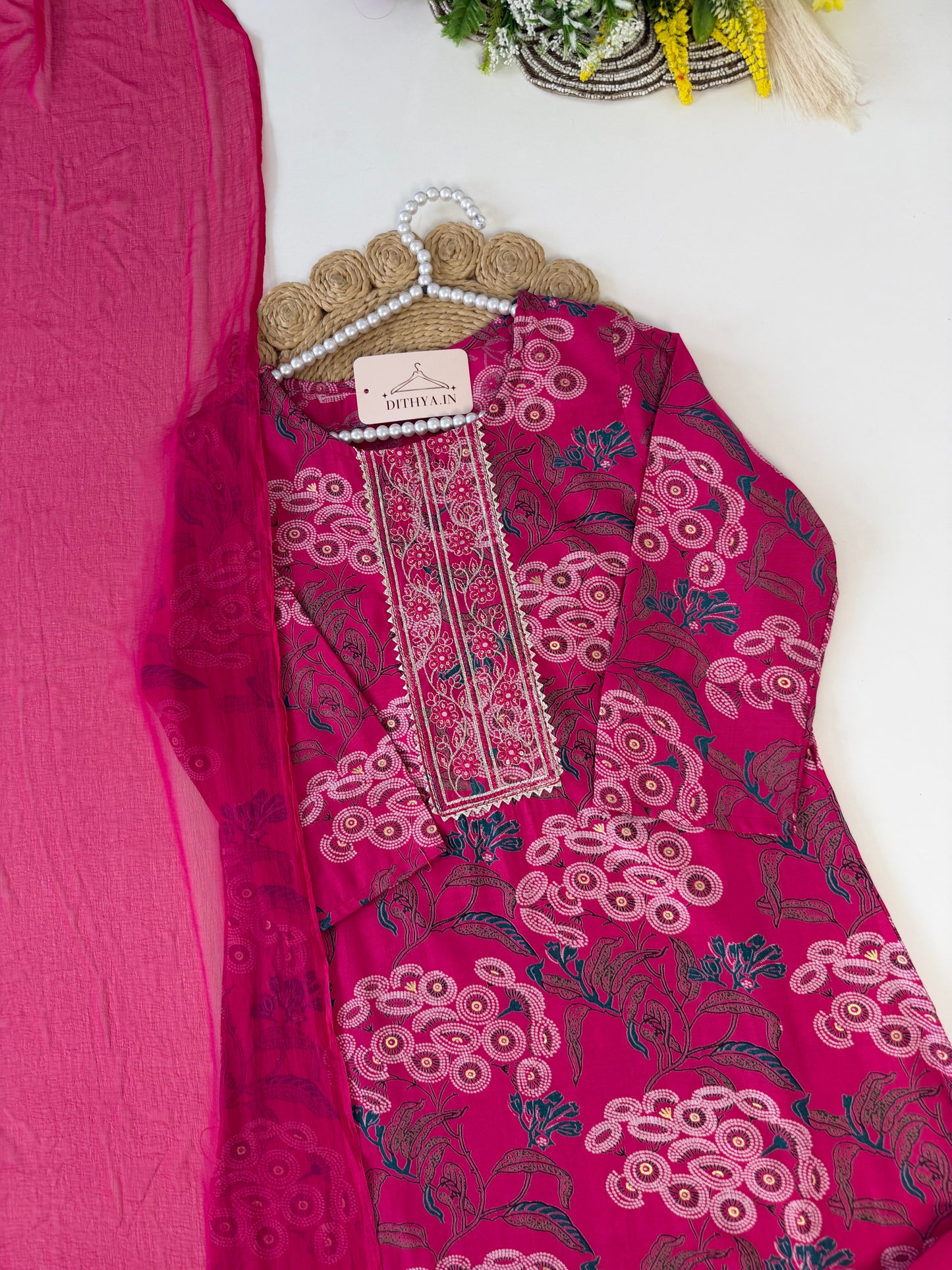 K540 - Roman silk embroidered straight Kurti with pants and dupatta