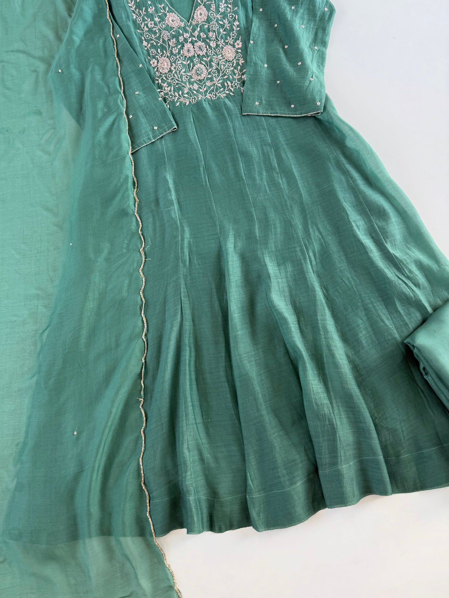 K540 - Mul chanderi handwork Anarkali with pants and dupatta
