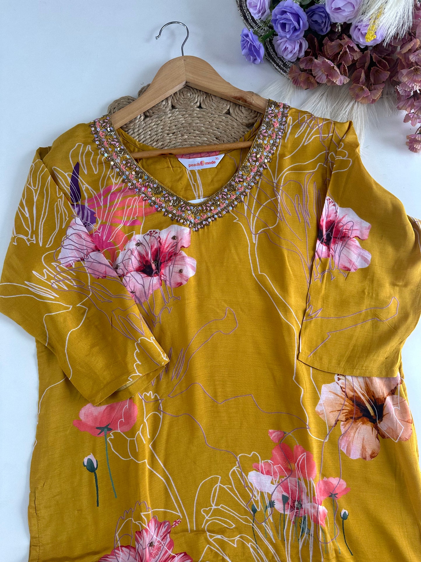 D214 - Muslin silk straight kurti with pants and dupatta