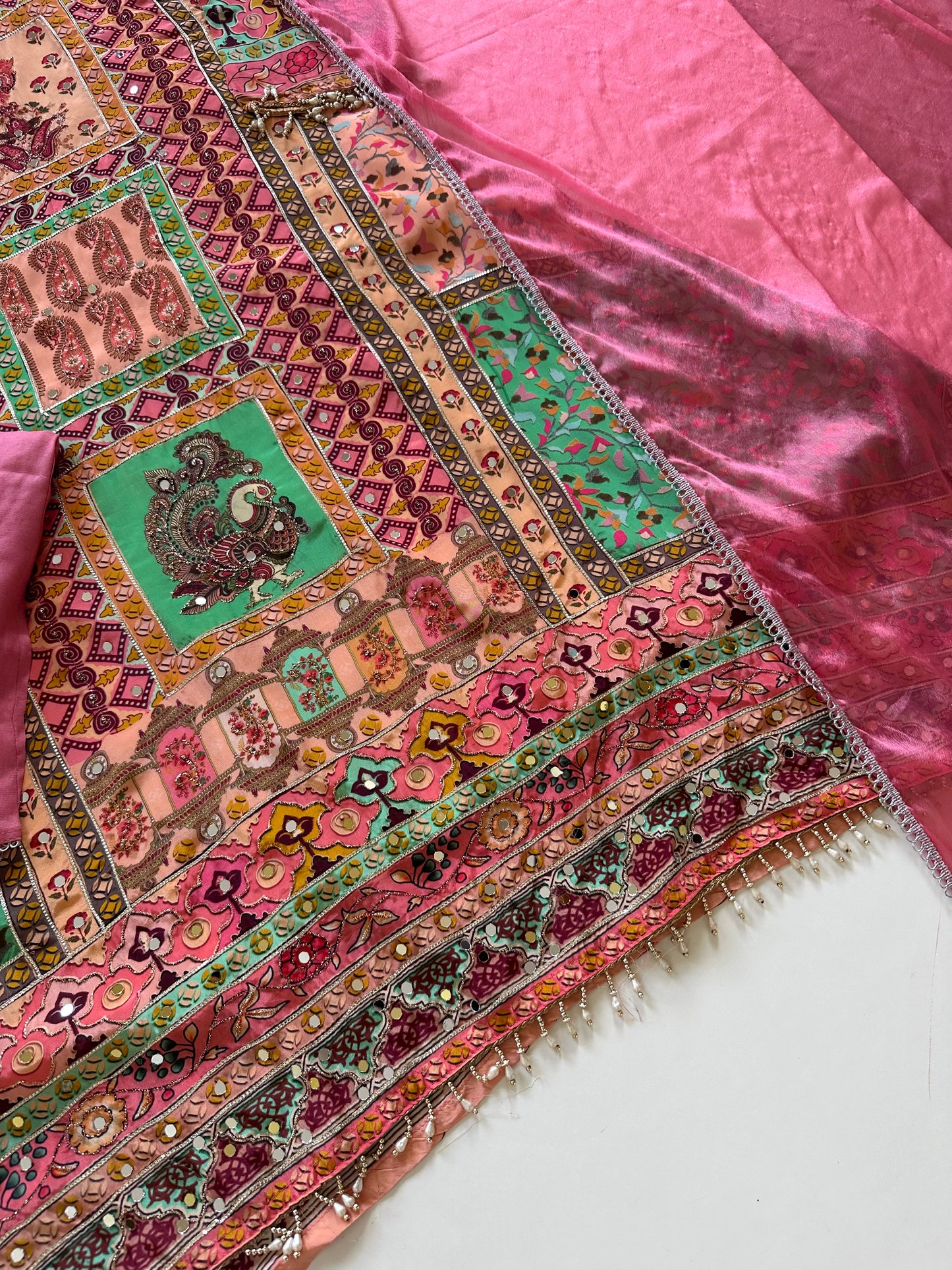 K236 - Handwork crape Printed Aline Kurti with palazzo and dupatta.