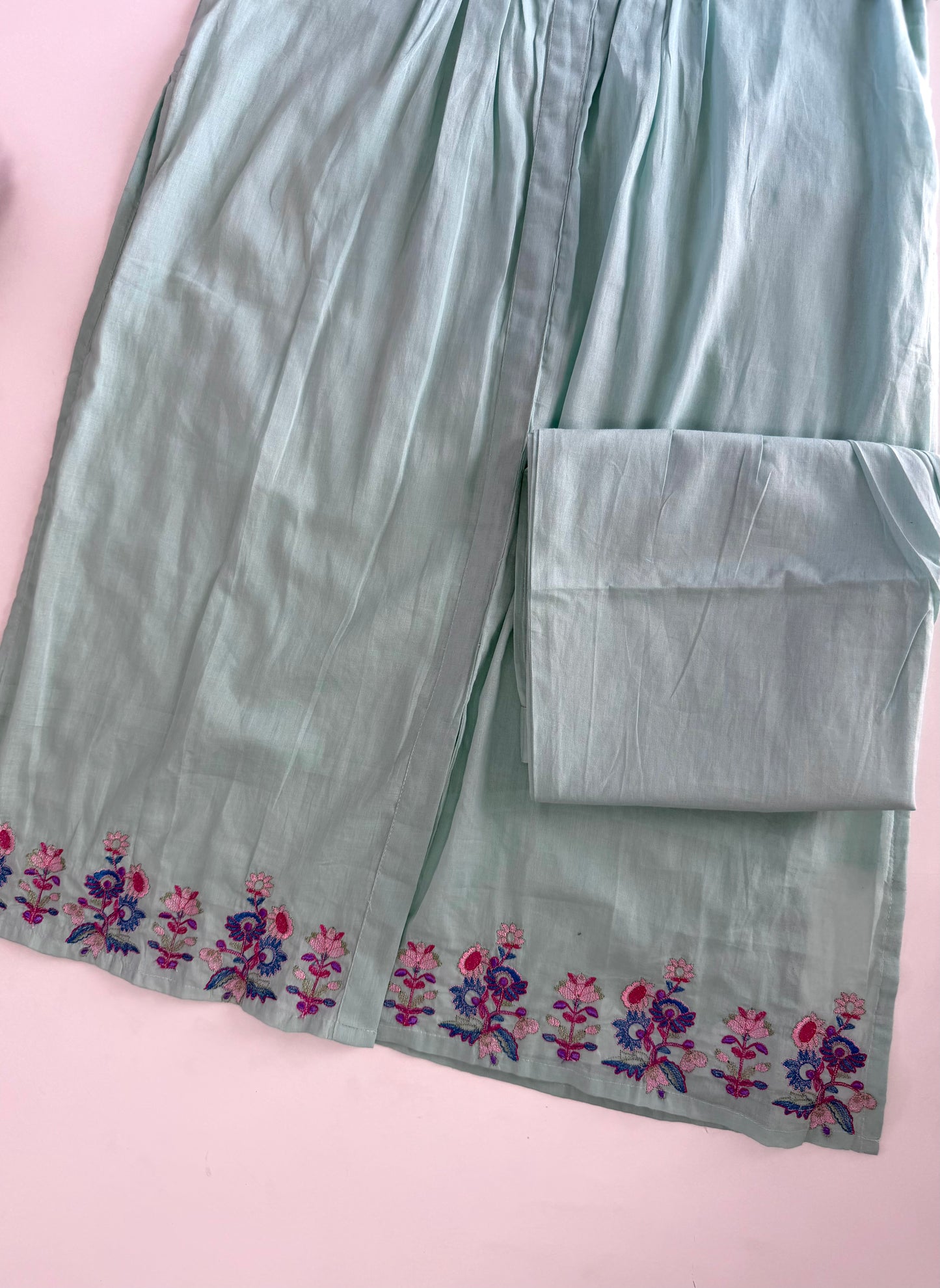 K621 - Mul cotton embroidered Aline Kurti with pants