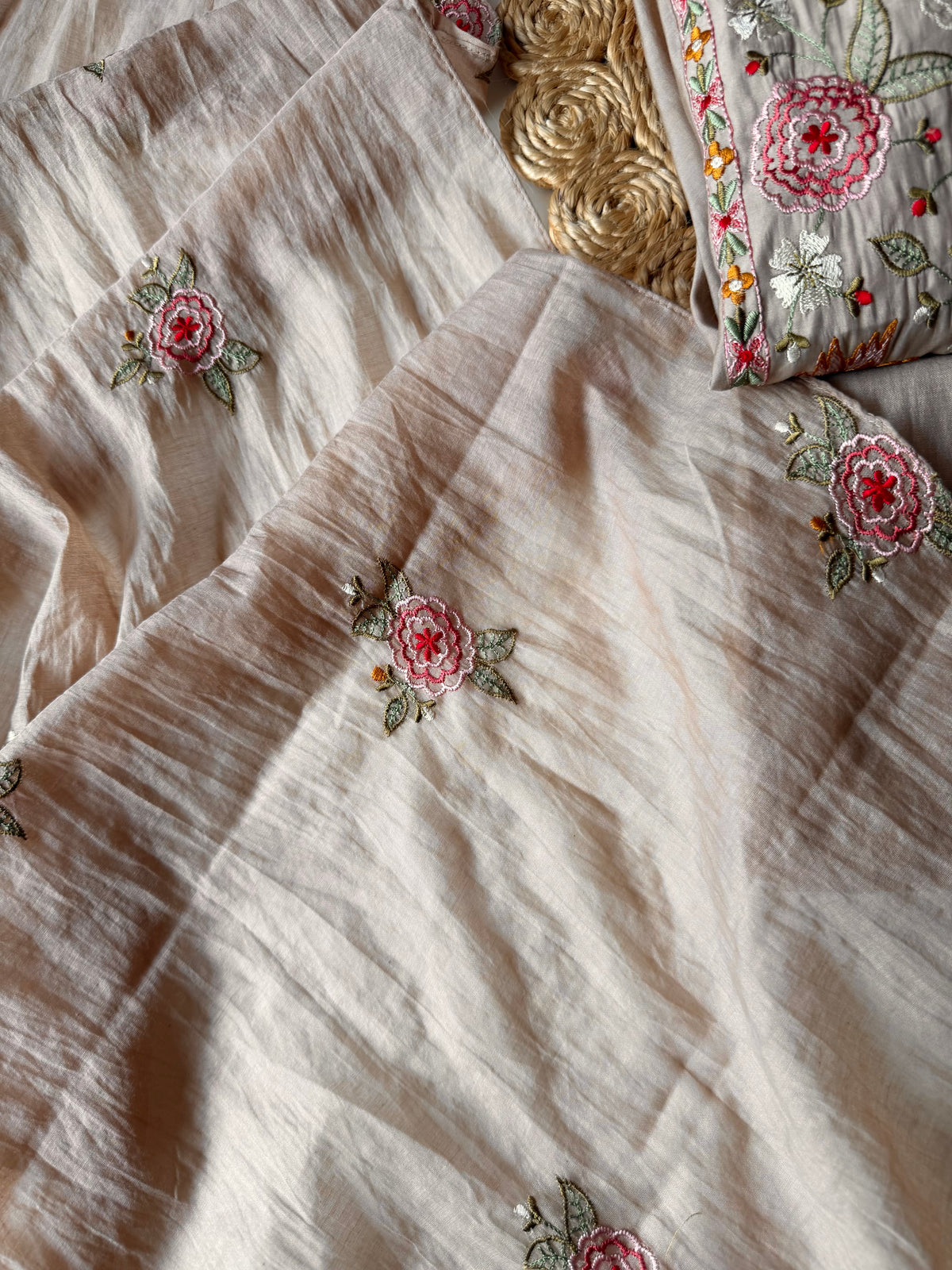 K140 - Mul chanderi embroidered Anarkali with pants and dupatta