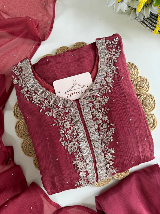 K481 - Pure Chinnon handwork Anarkali with pants and dupatta
