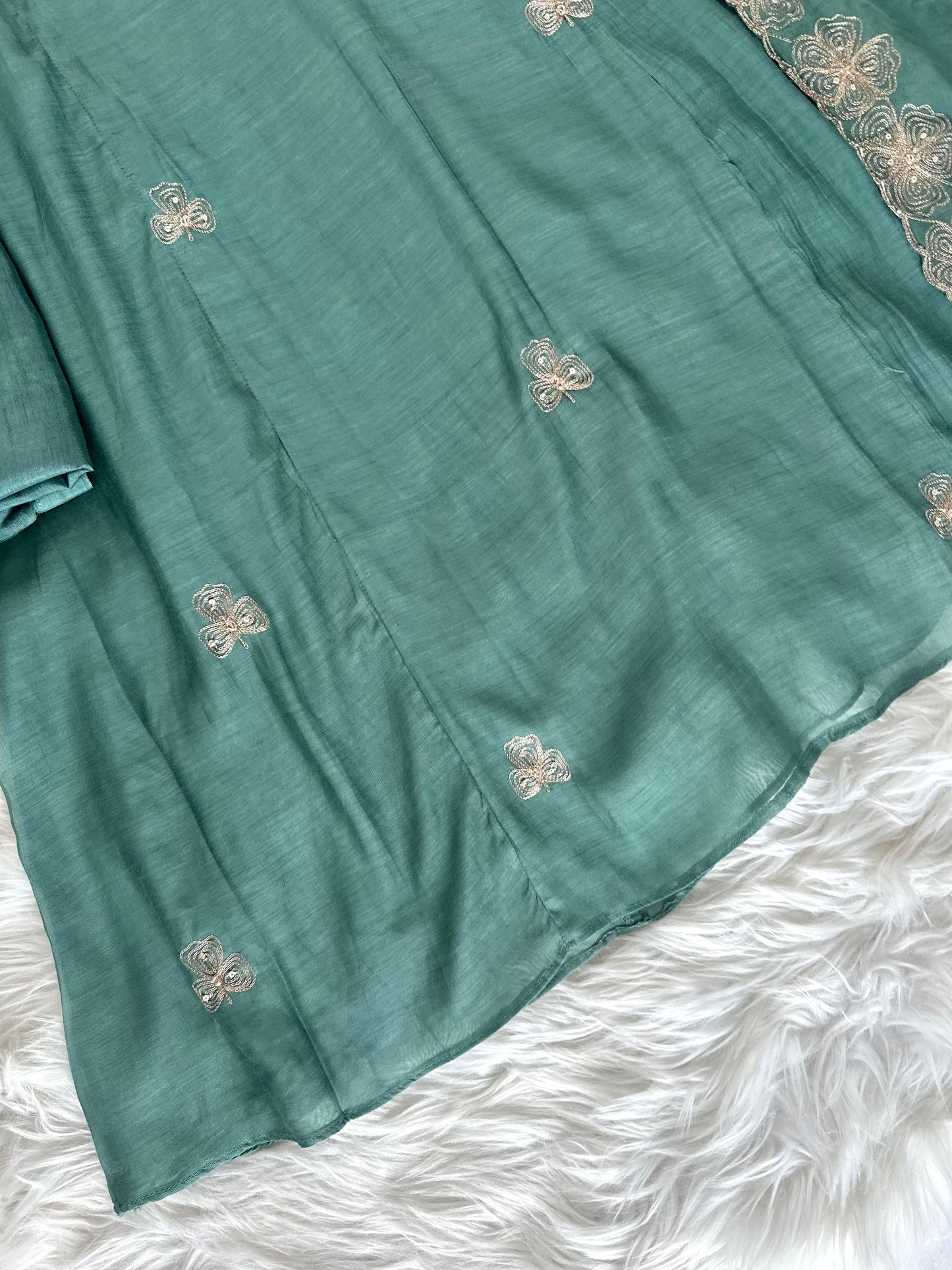 K099 - Mul Chanderi zari work Aline Kurti with pants and dupatta