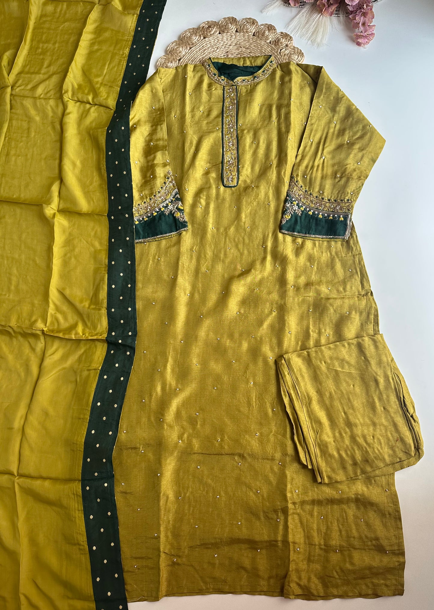 D247 - Dola silk straight kurti with Sharara and dupatta