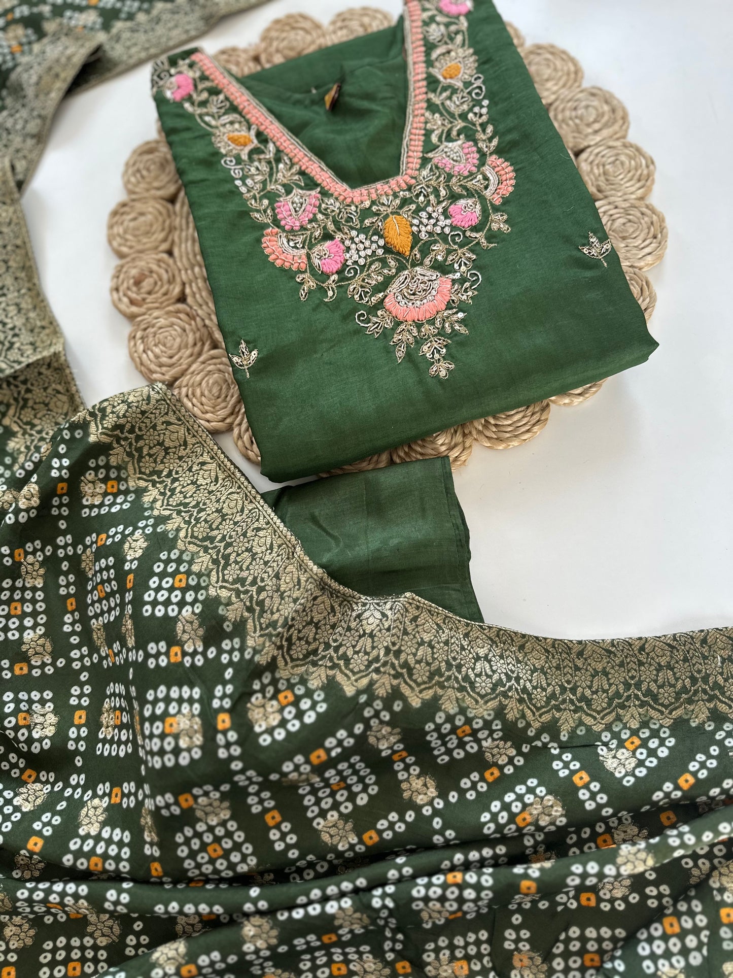 K171 - Russian silk handwork Straight kurti with pants and dupatta