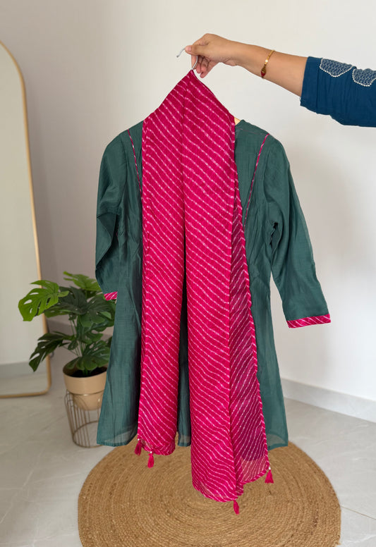 K564 - Muslin silk bandhini Farshi salwar with pants and dupatta