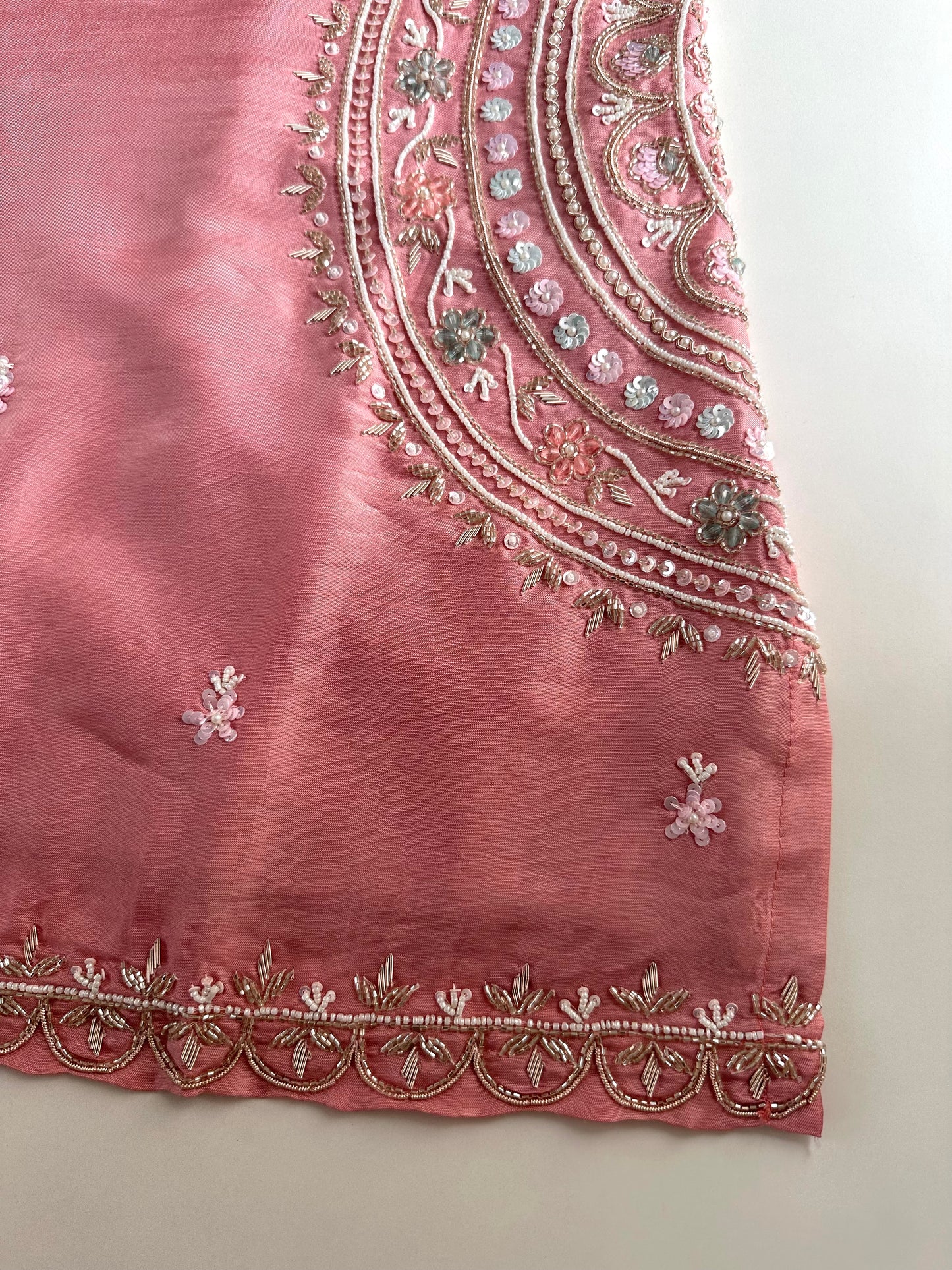 K052 - Russian silk handwork short Kurti with pants and dupatta