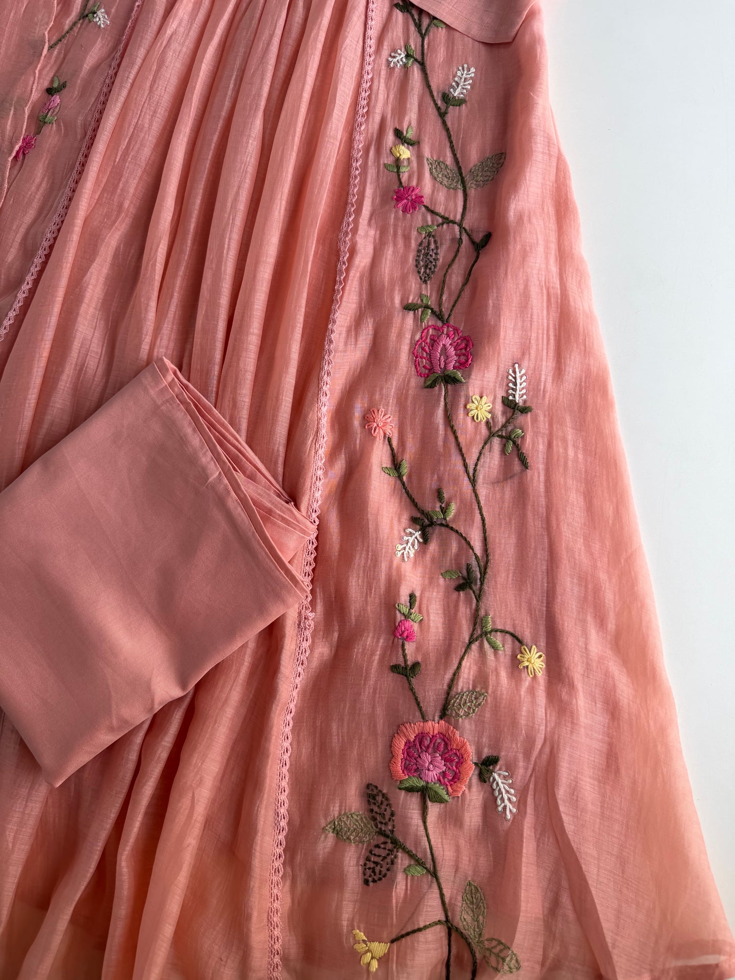 K456 - Mul chanderi embroidered Anarkali with pants and dupatta