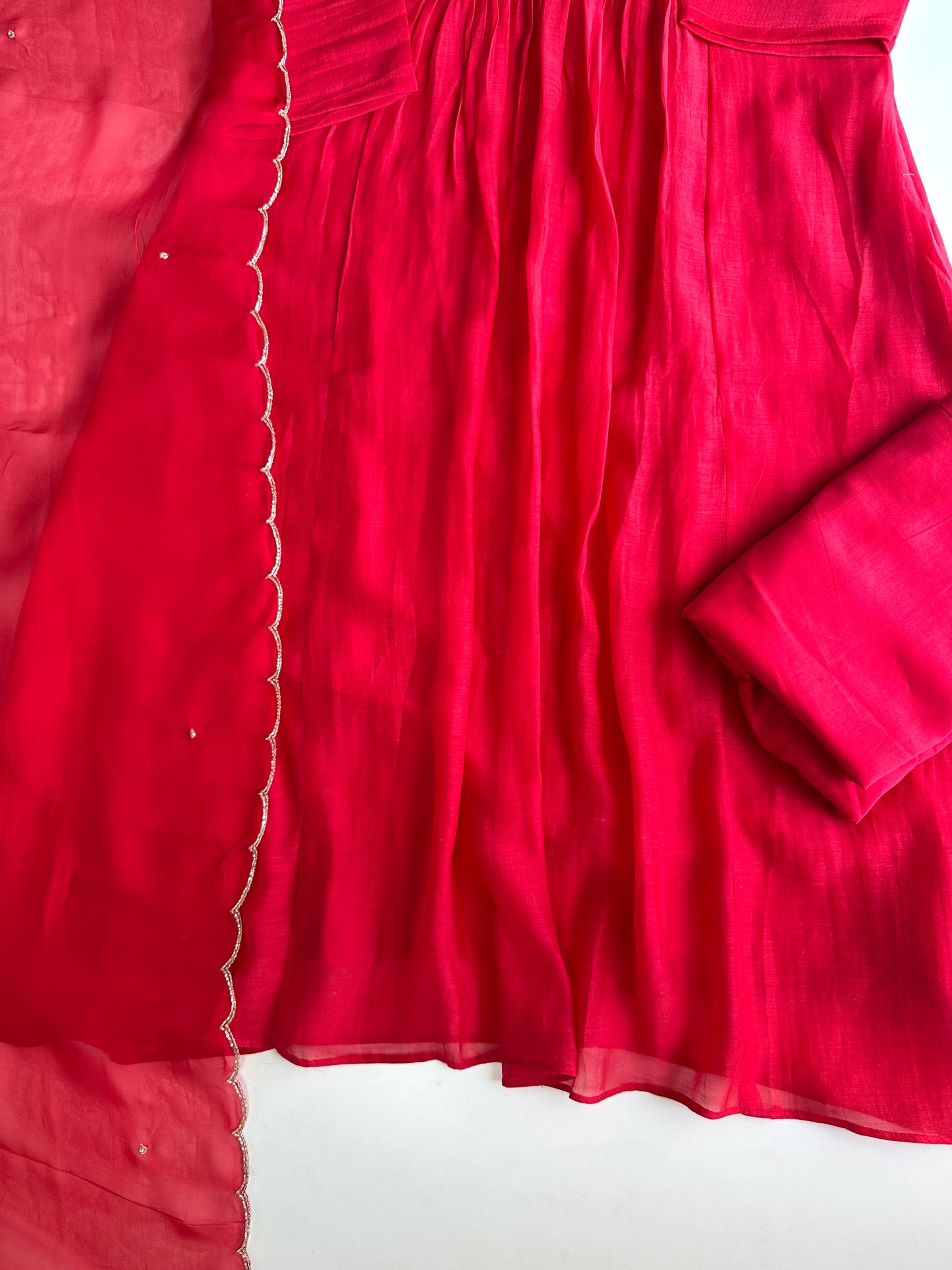 K138 - Mul chanderi Anarkali with pants and dupatta