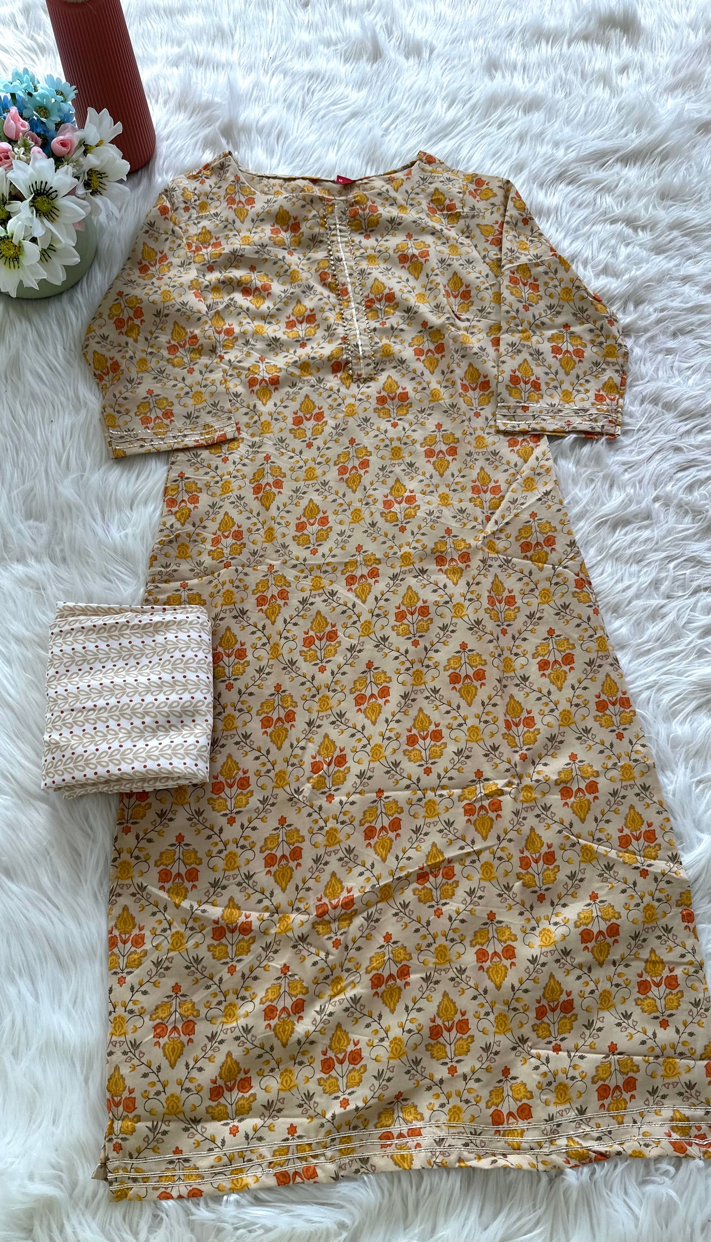 K394 - Cotton printed Kurti with pants and dupatta in 3 colours