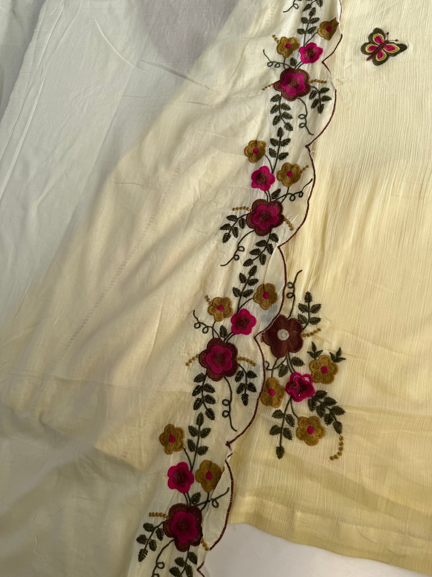 K018 - Crushed cotton 3D embroidered Anarkali with pants and dupatta
