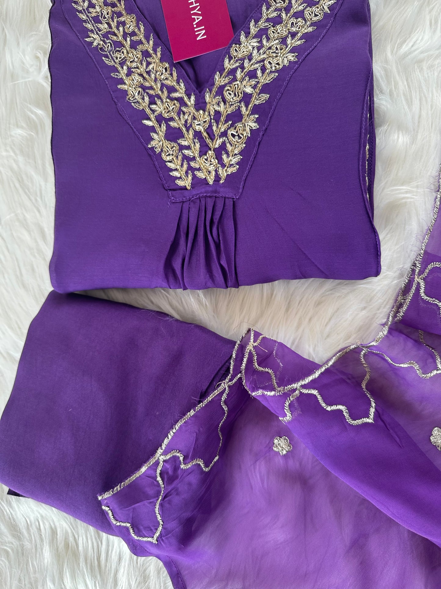K259 - Mul Chanderi zardosi Aline Kurti with pants and dupatta