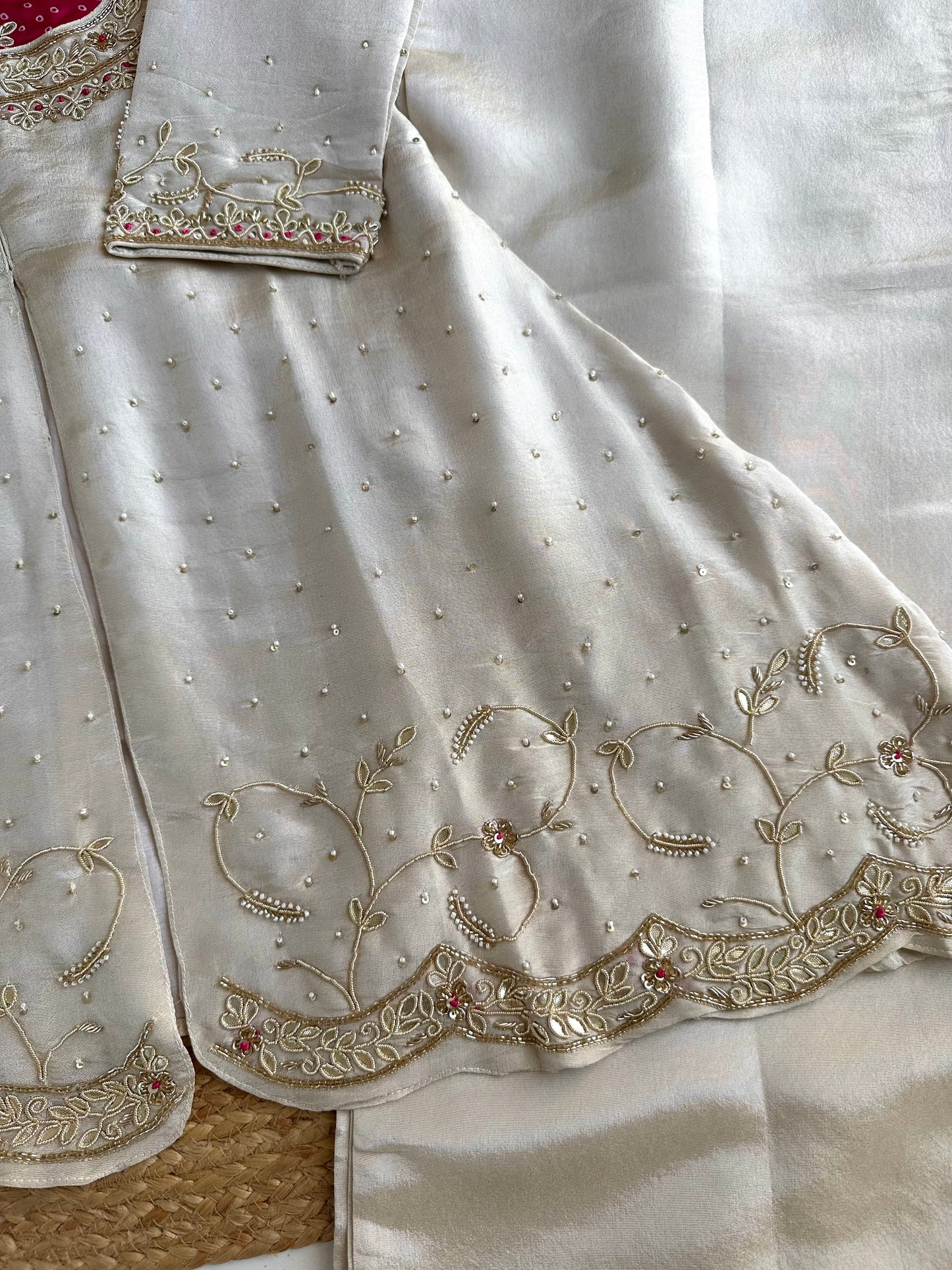 K114 - Tissue silk handwork short Kurti with palazzo