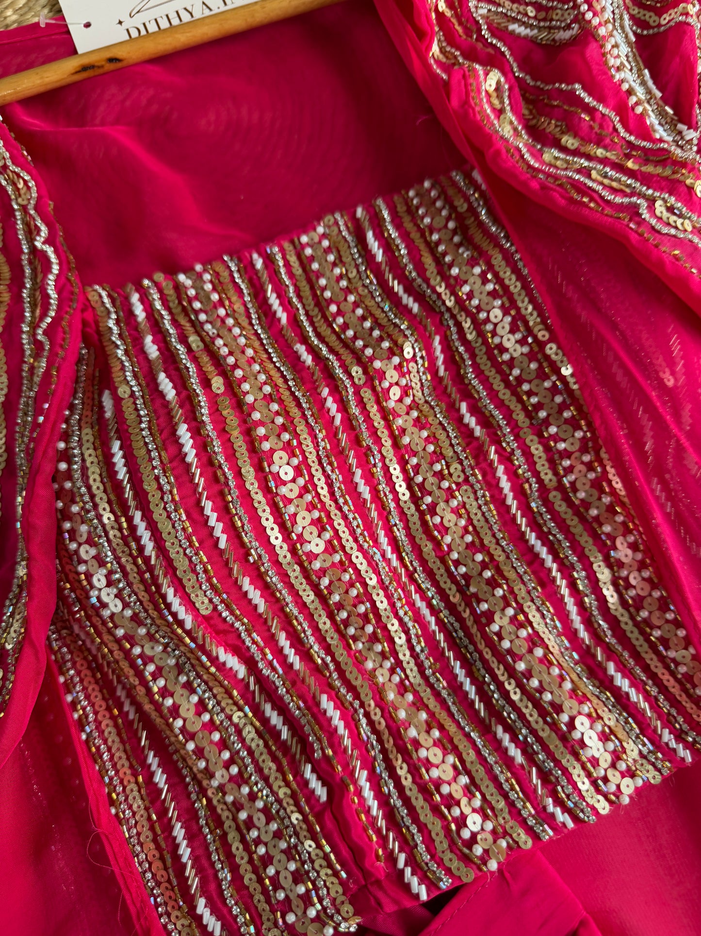 K652 - Pure crape handwork crop top with jacket and divider pants