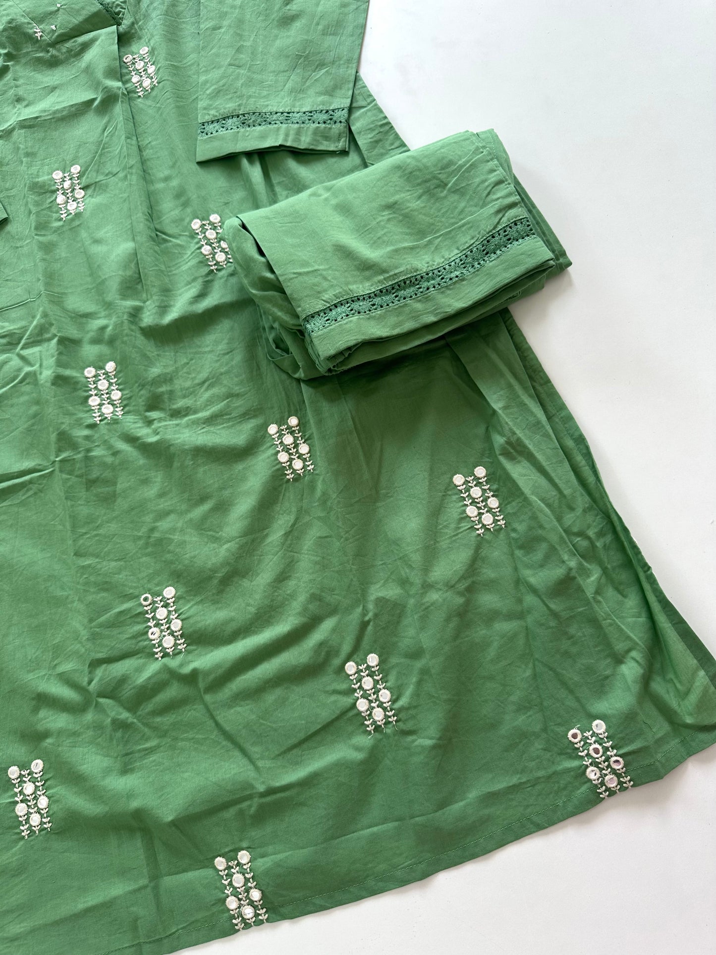 K104 - Cotton embroidered Aline Kurti with pants in 2 colours