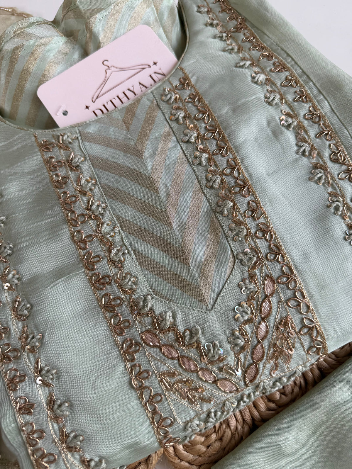 K133 - Tissue silk handwork Anarkali with pants and dupatta