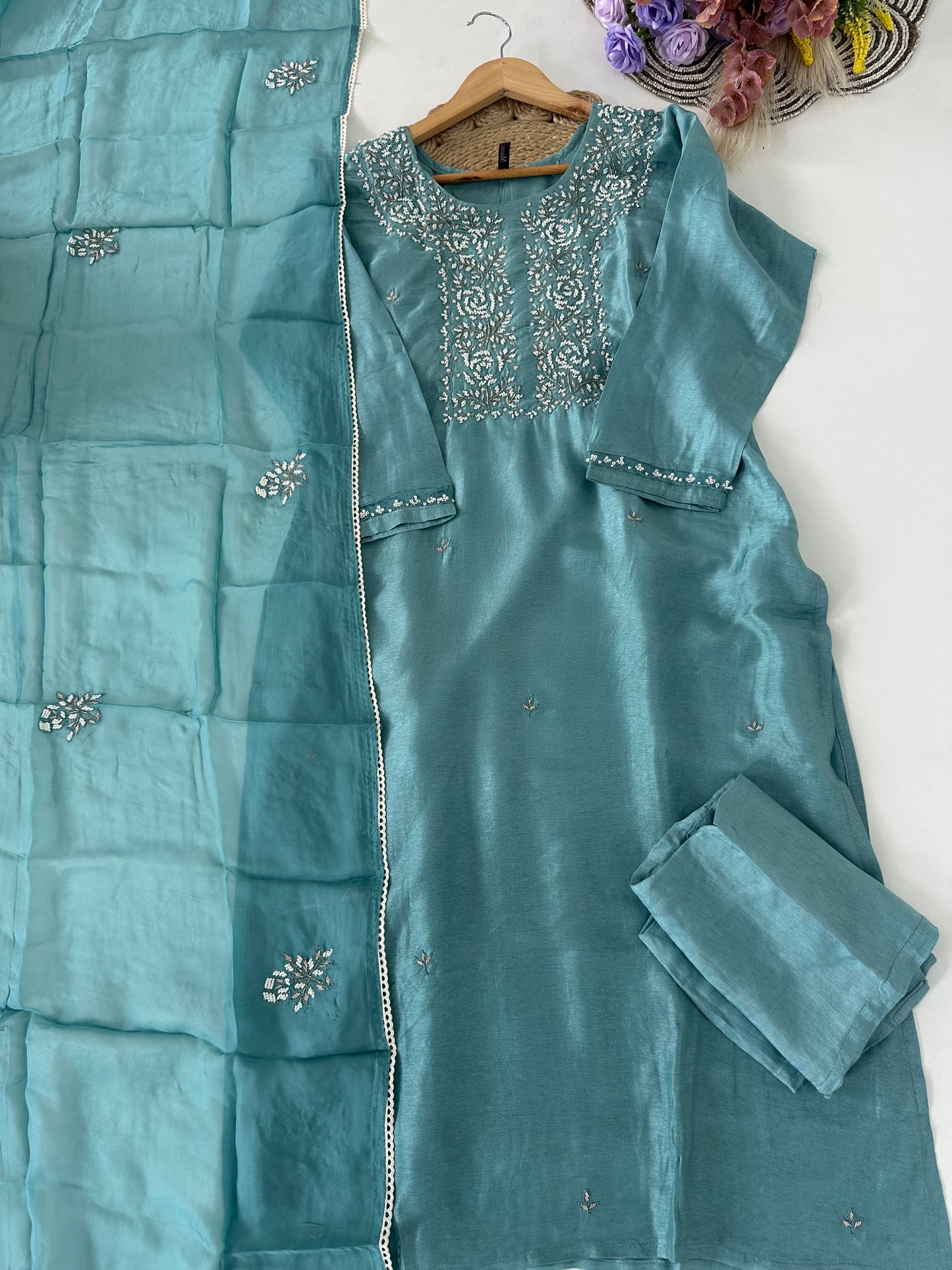 D299 - Russian silk straight kurti with pants and dupatta