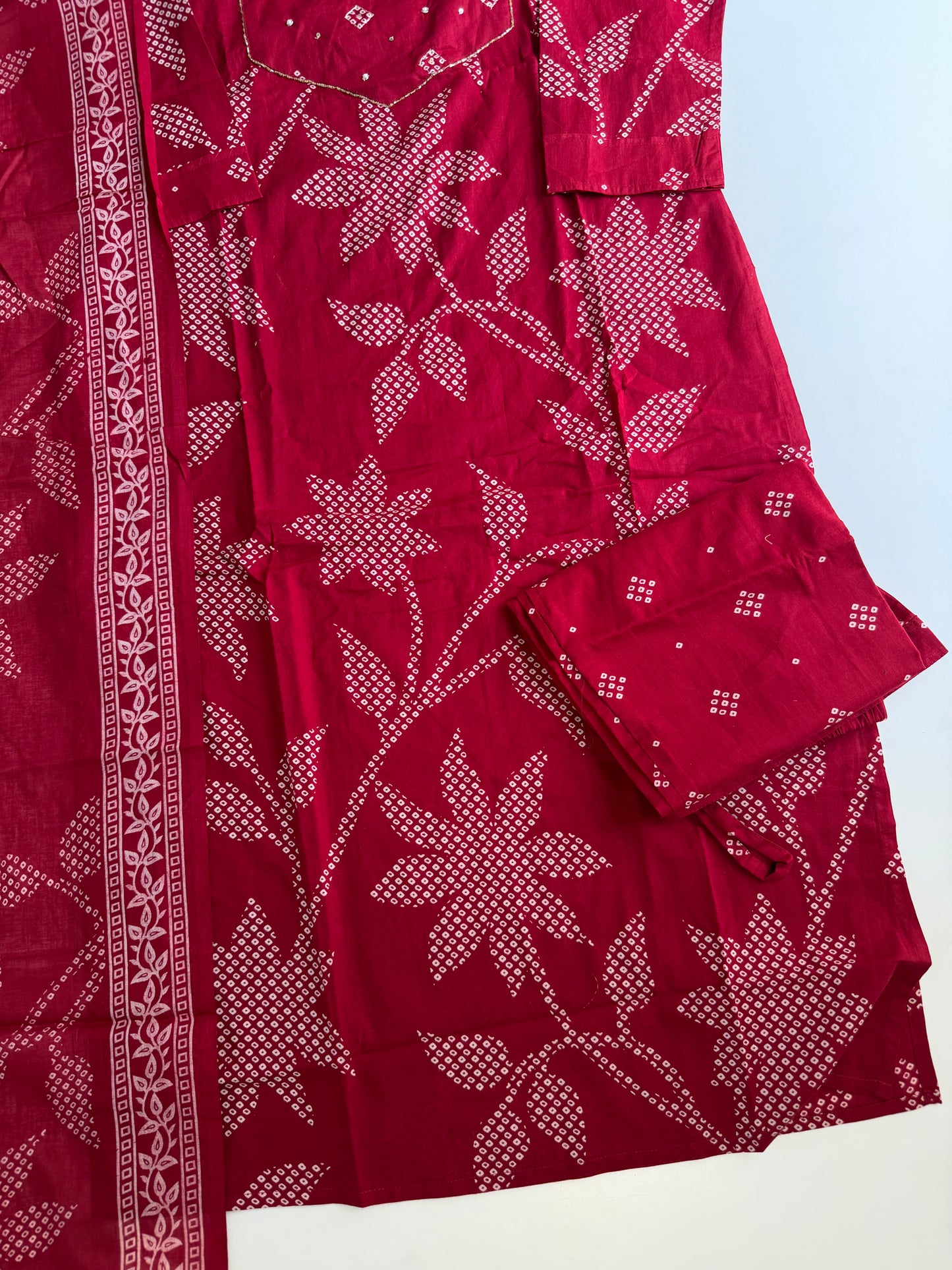 K458 - Cotton straight Kurti with pants and dupatta