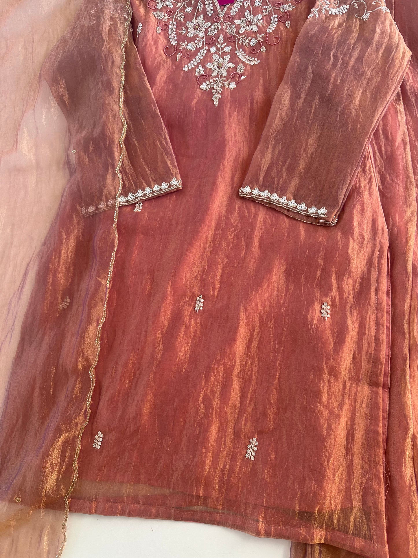 K180 - Tissue silk handwork short Kurti with palazzo and dupatta