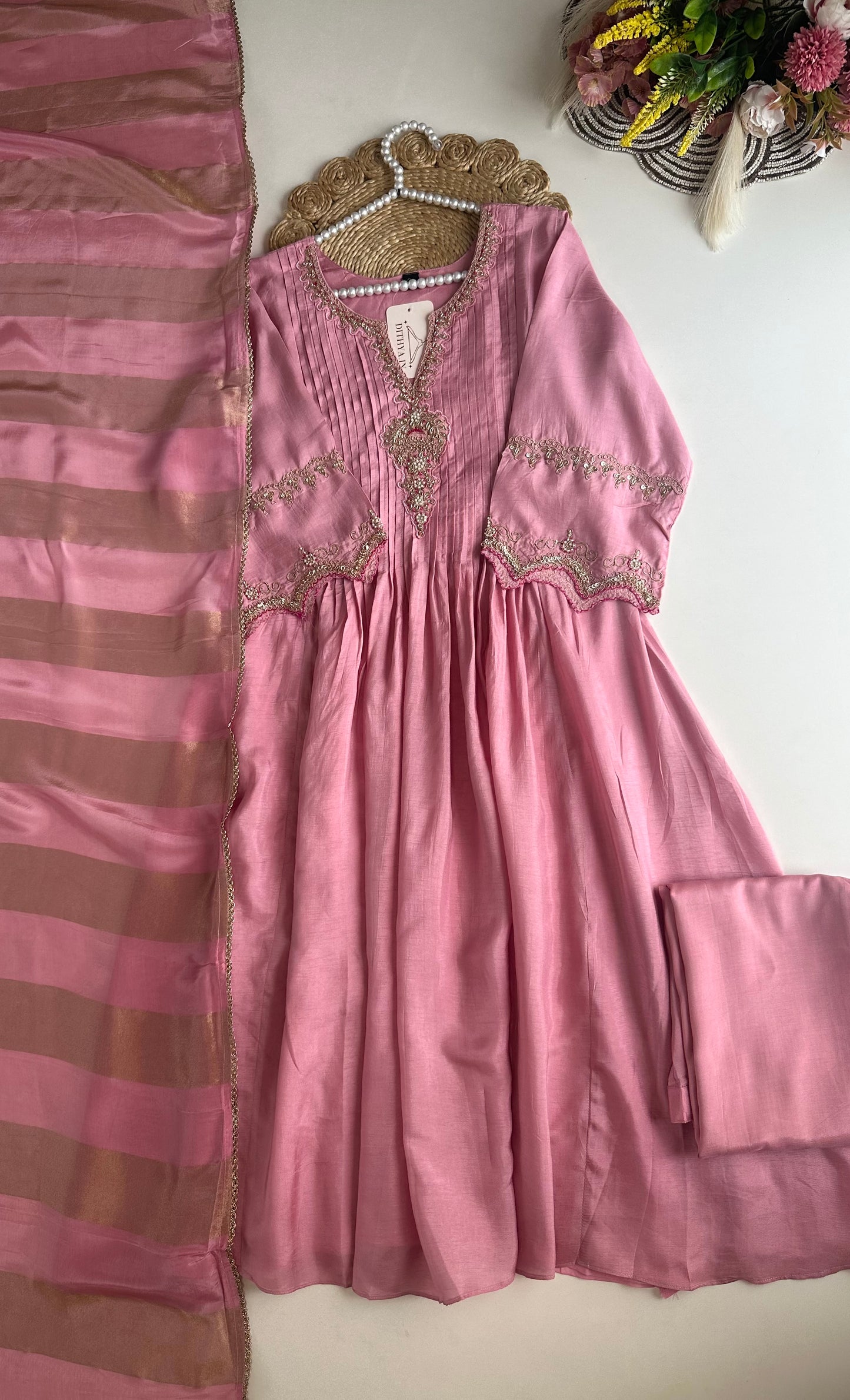 K274 - Russian silk zari work Anarkali with pants and dupatta