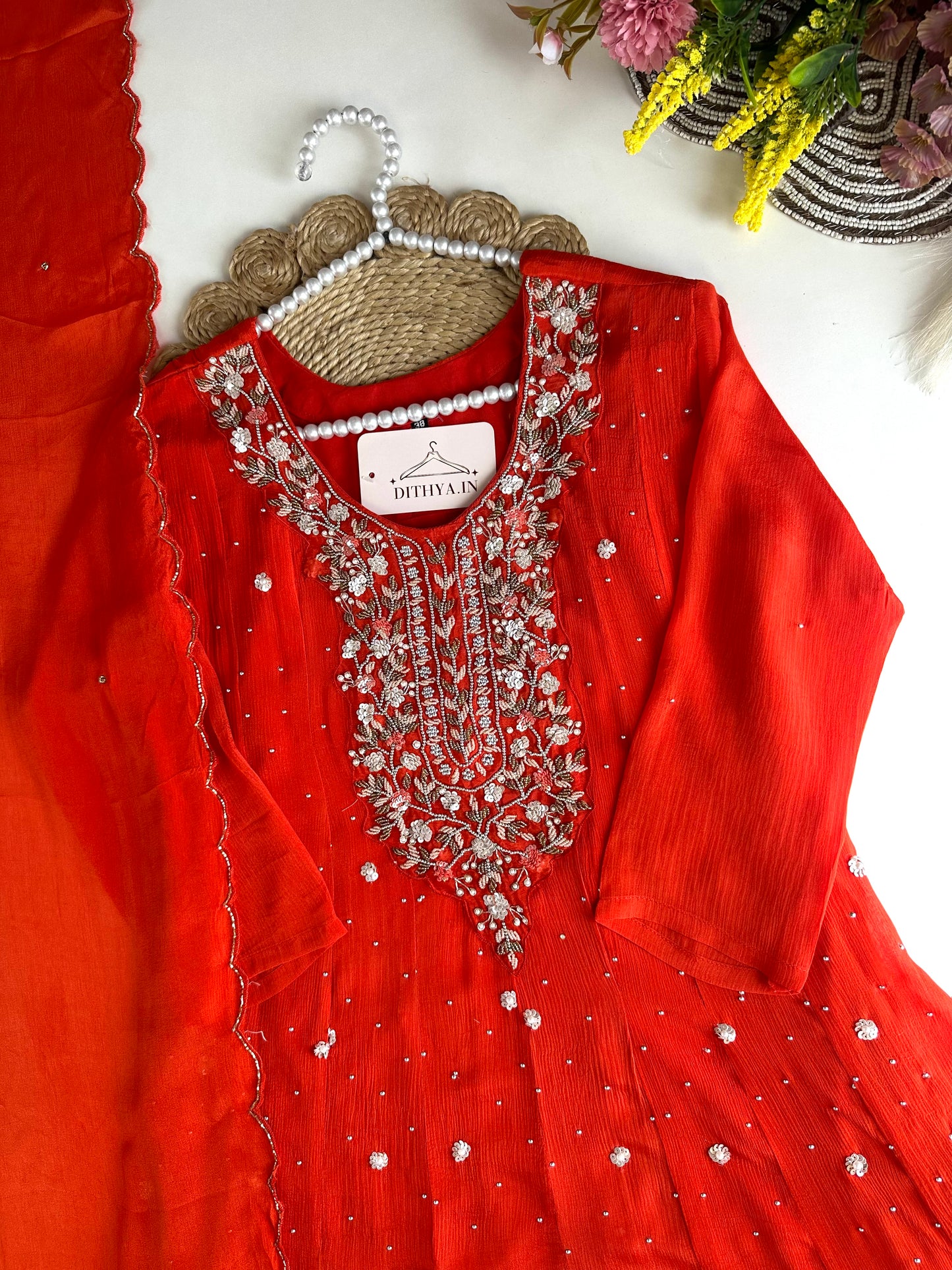 K145 - Chinnon heavy Anarkali with pants and dupatta