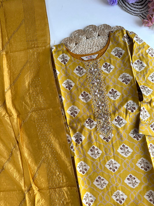 D343 - Roman silk straight kurti with pants and dupatta